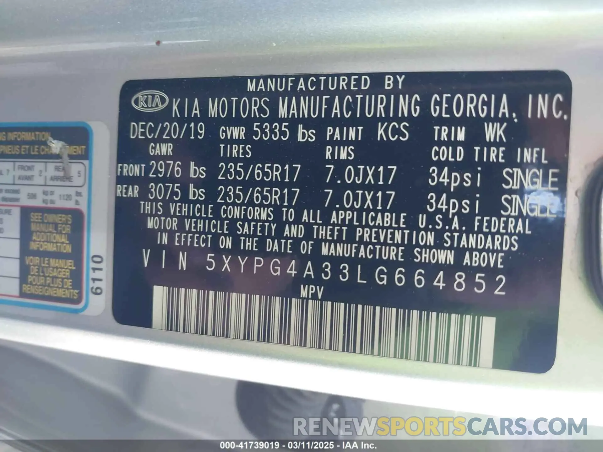 9 fotografías del automóvil dañado 5XYPG4A33LG664852 KIA SORENTO 2020
