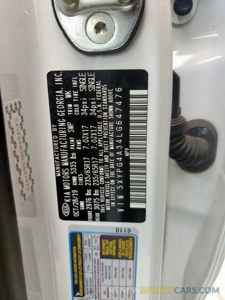 14 fotografías del automóvil dañado 5XYPG4A34LG647476 KIA SORENTO 2020