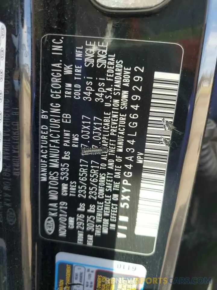 13 fotografías del automóvil dañado 5XYPG4A34LG649292 KIA SORENTO 2020