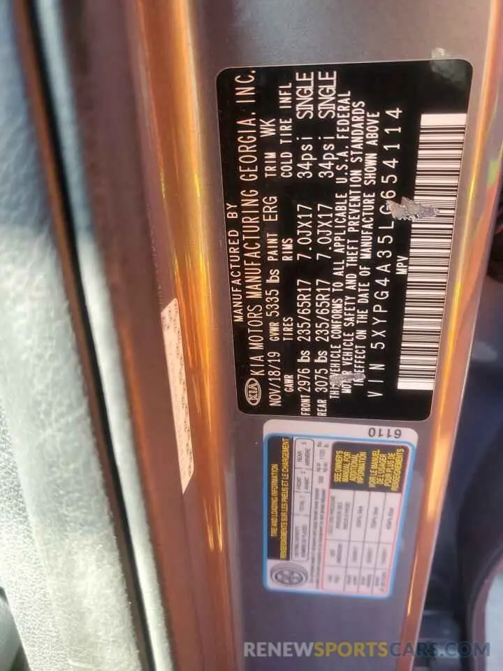 13 fotografías del automóvil dañado 5XYPG4A35LG654114 KIA SORENTO 2020