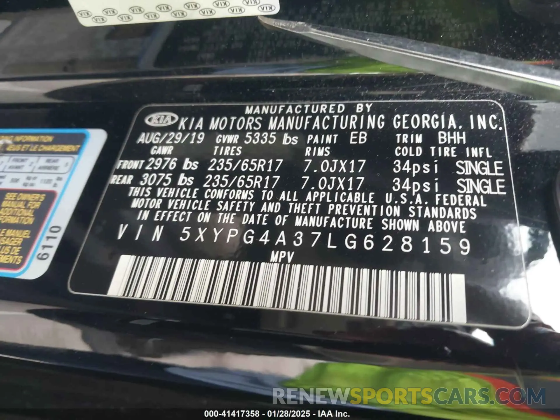 9 fotografías del automóvil dañado 5XYPG4A37LG628159 KIA SORENTO 2020