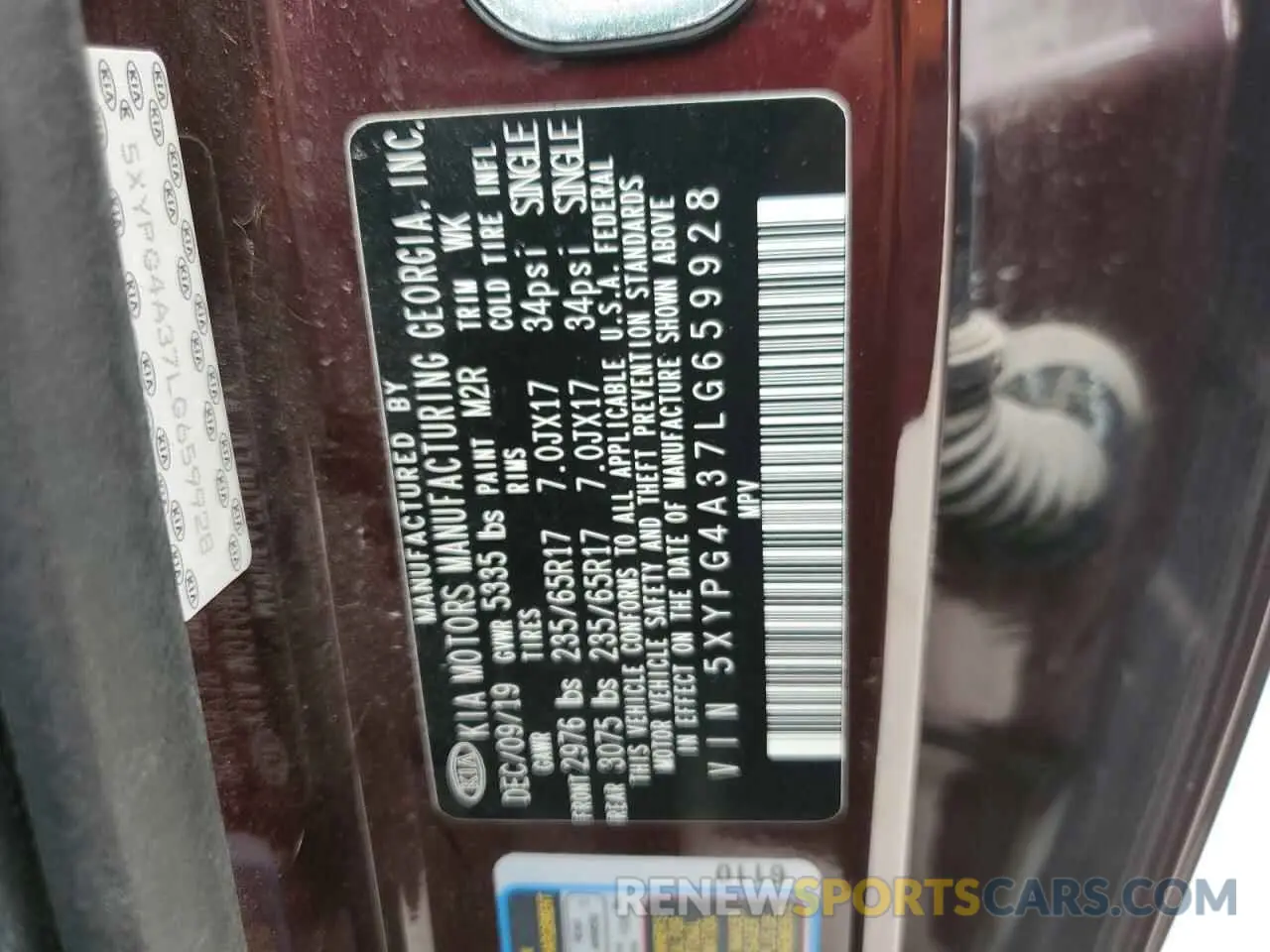 13 fotografías del automóvil dañado 5XYPG4A37LG659928 KIA SORENTO 2020