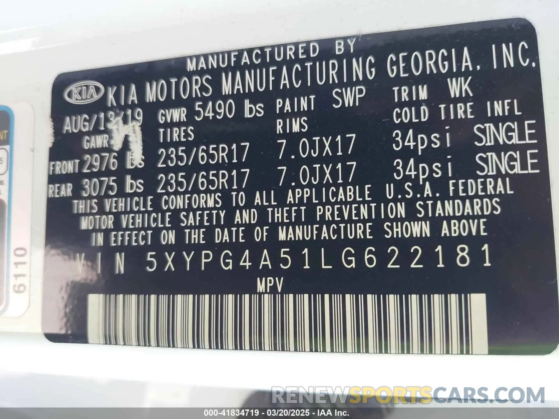 9 fotografías del automóvil dañado 5XYPG4A51LG622181 KIA SORENTO 2020