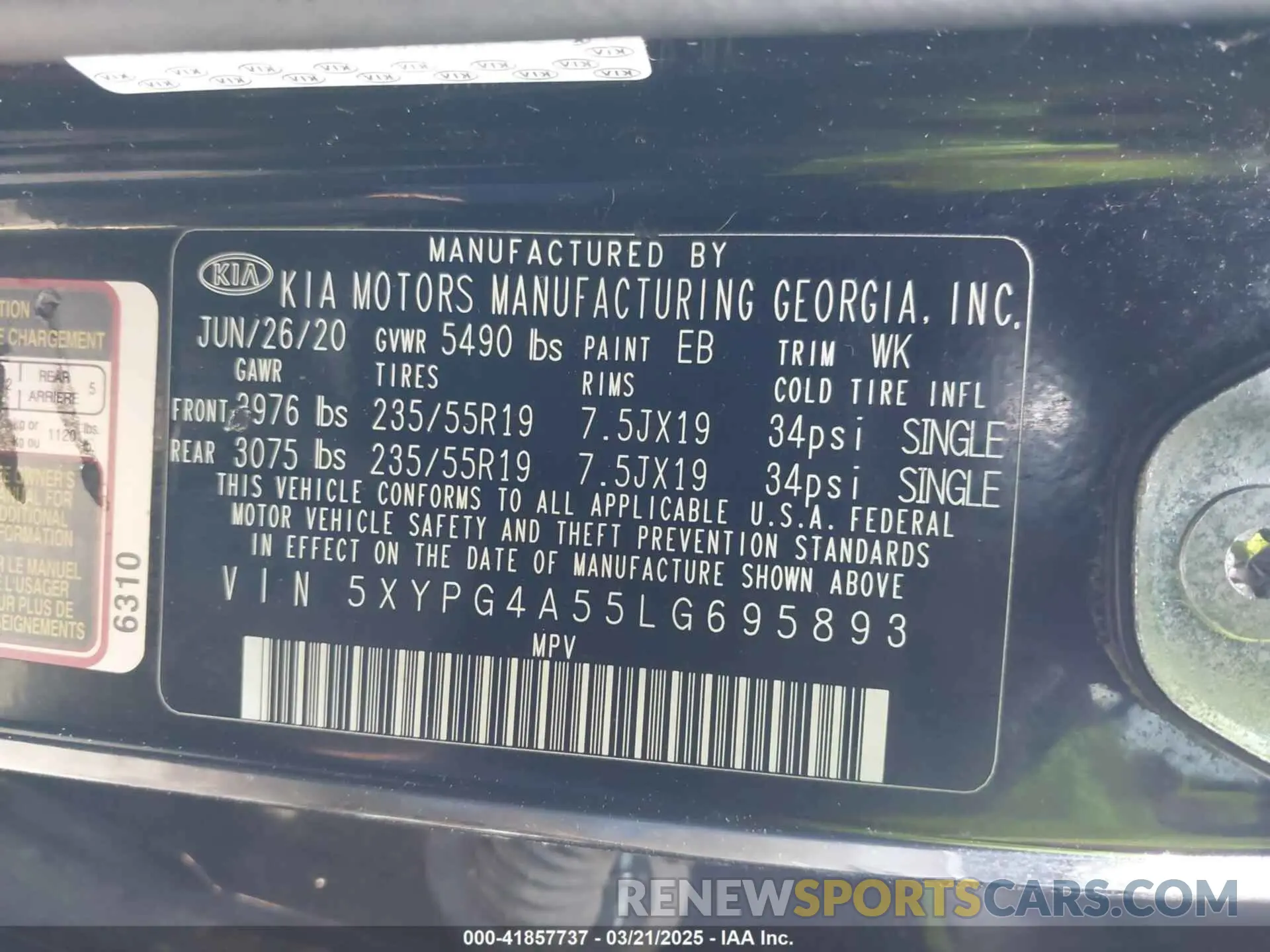 9 fotografías del automóvil dañado 5XYPG4A55LG695893 KIA SORENTO 2020