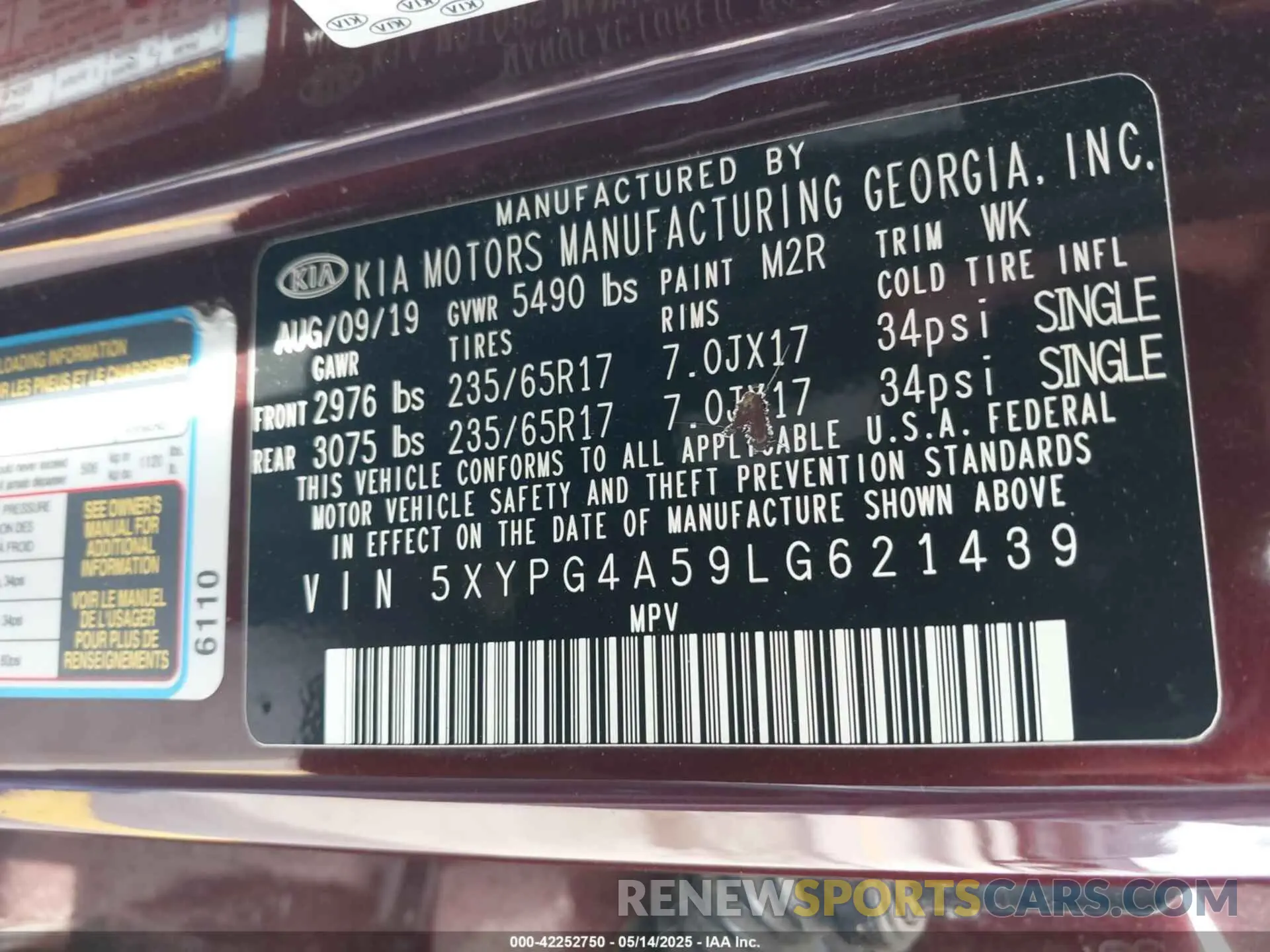 9 fotografías del automóvil dañado 5XYPG4A59LG621439 KIA SORENTO 2020