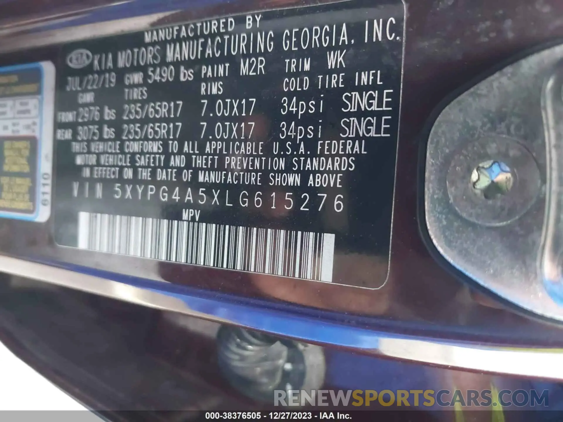 9 fotografías del automóvil dañado 5XYPG4A5XLG615276 KIA SORENTO 2020