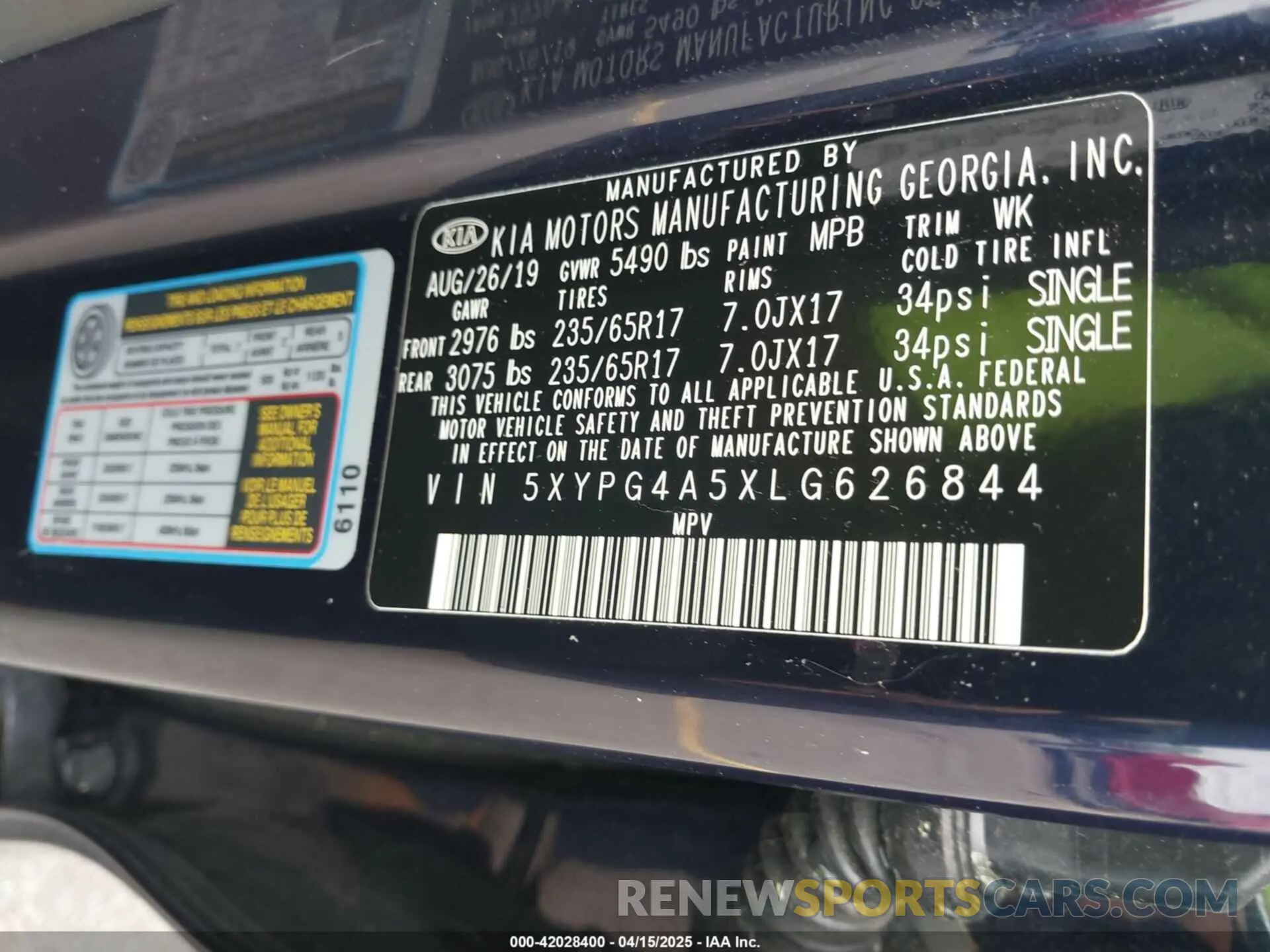 9 fotografías del automóvil dañado 5XYPG4A5XLG626844 KIA SORENTO 2020