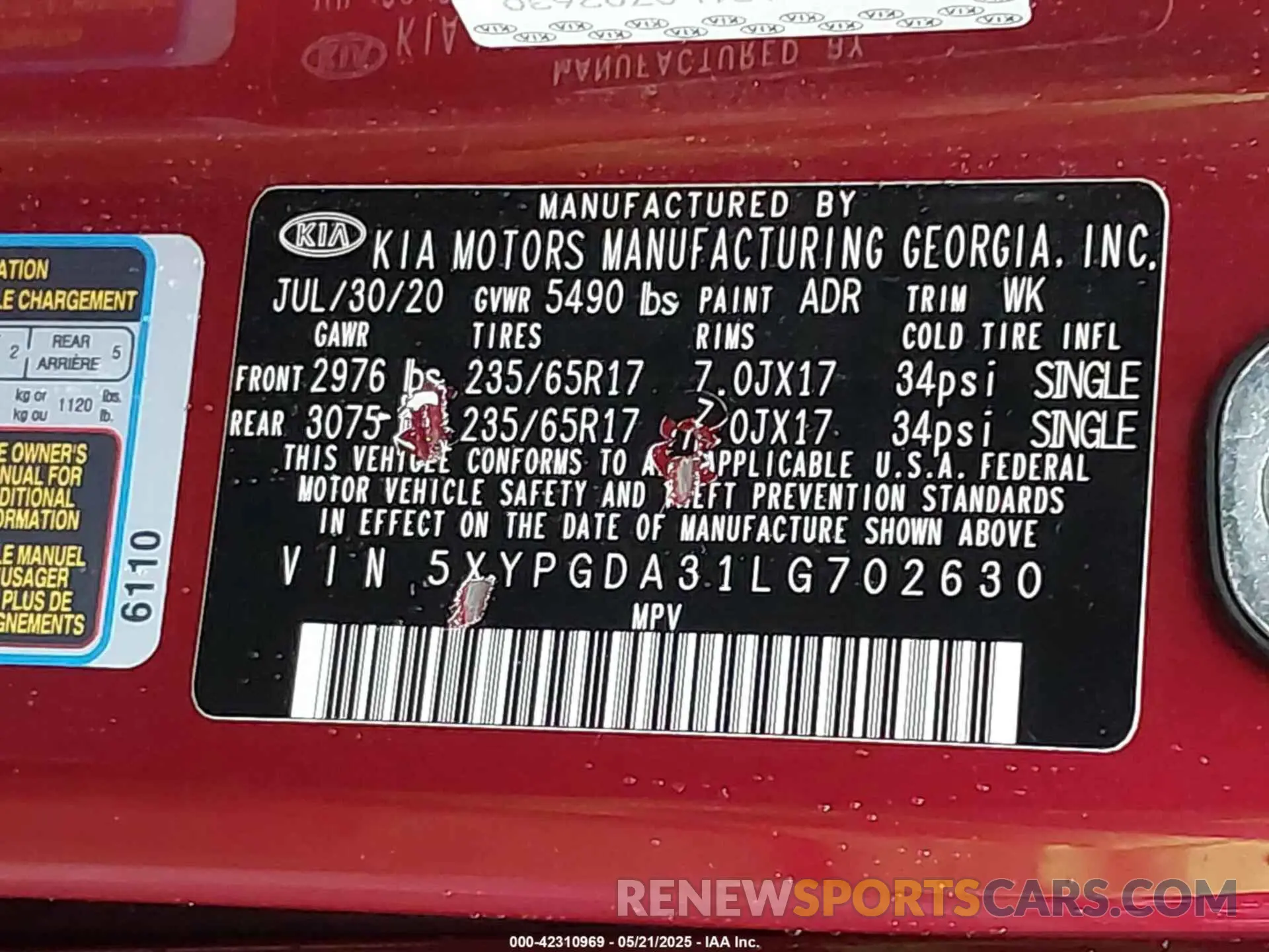 9 fotografías del automóvil dañado 5XYPGDA31LG702630 KIA SORENTO 2020