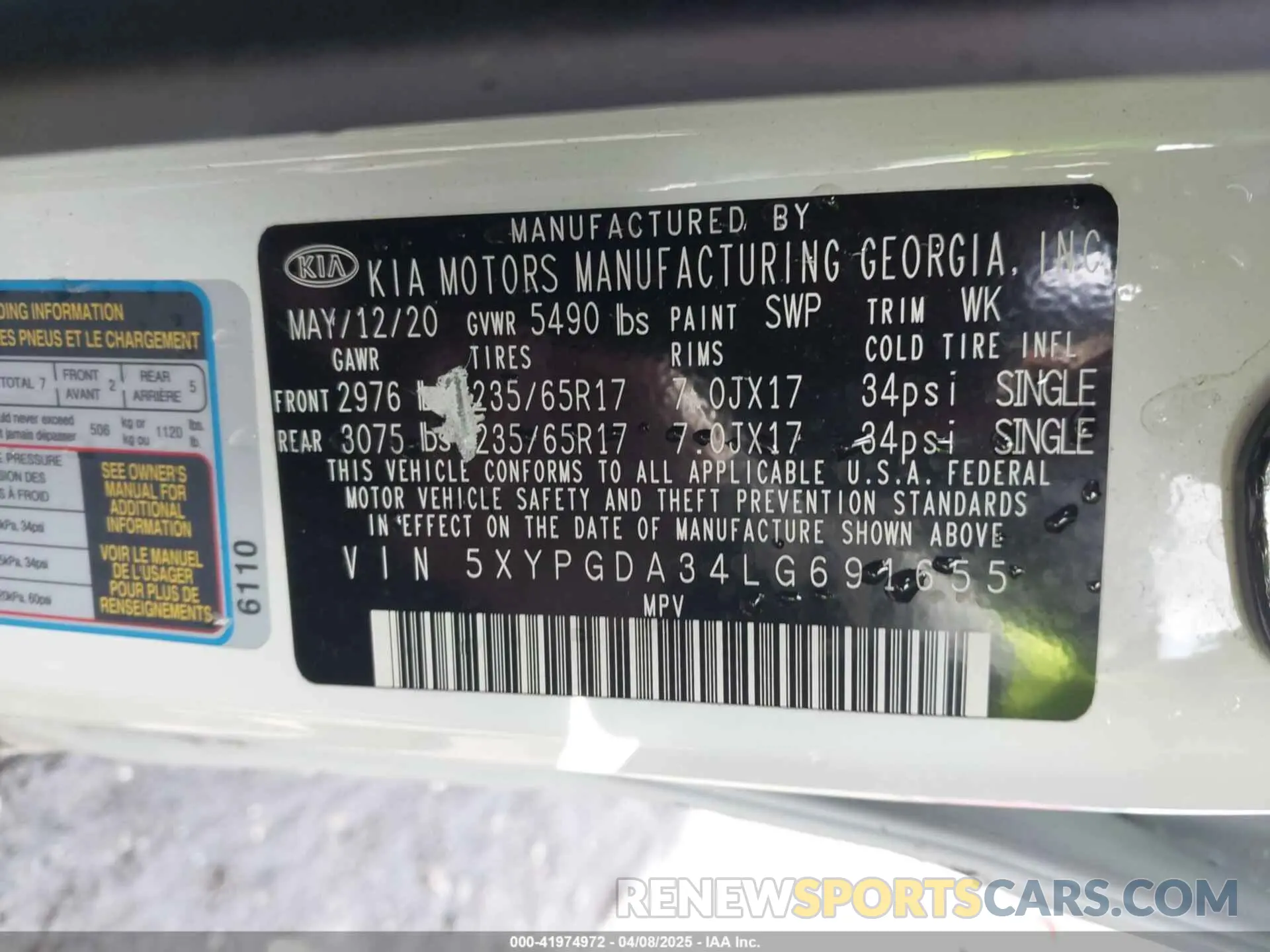 9 fotografías del automóvil dañado 5XYPGDA34LG691655 KIA SORENTO 2020