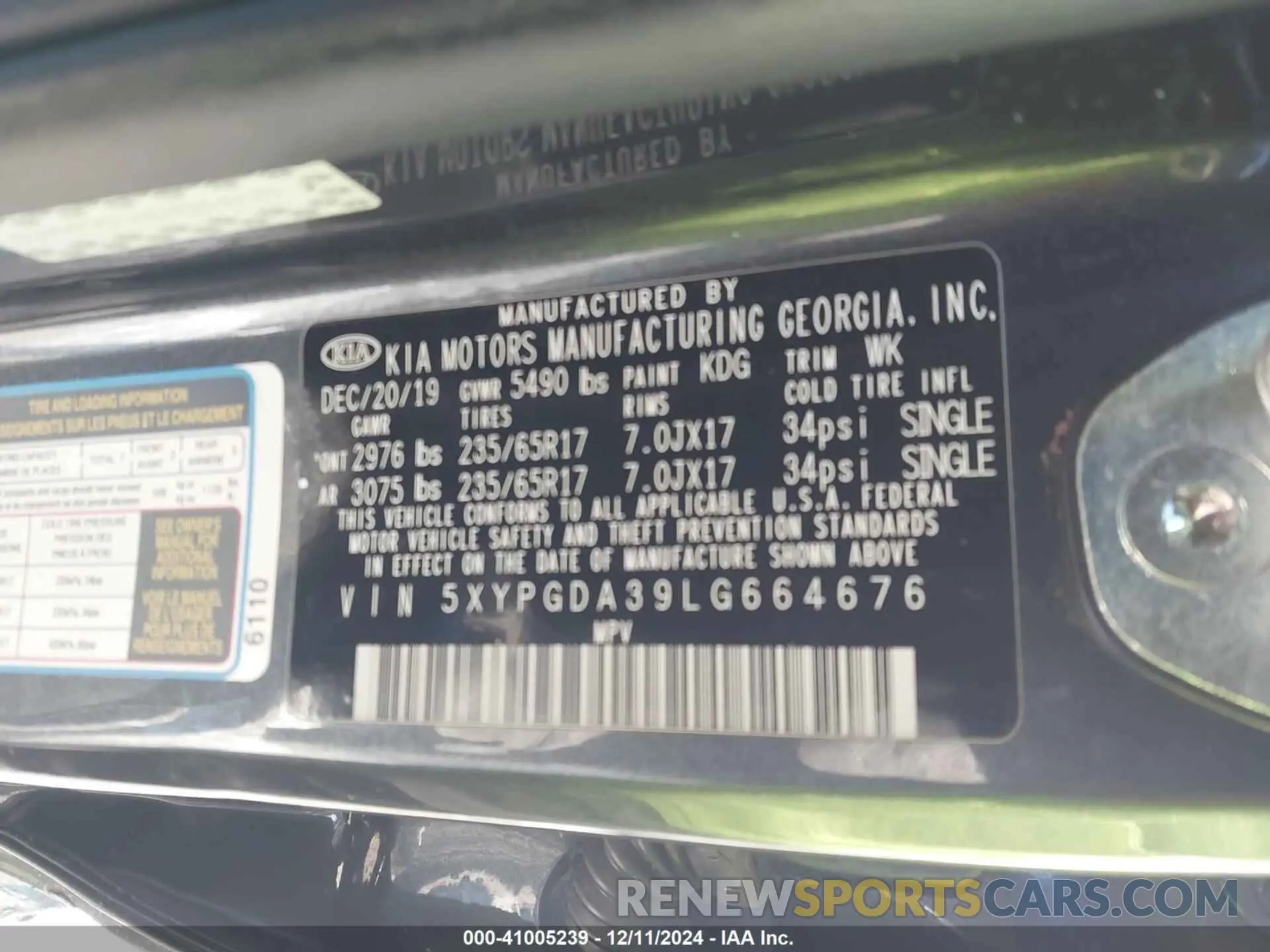 9 fotografías del automóvil dañado 5XYPGDA39LG664676 KIA SORENTO 2020