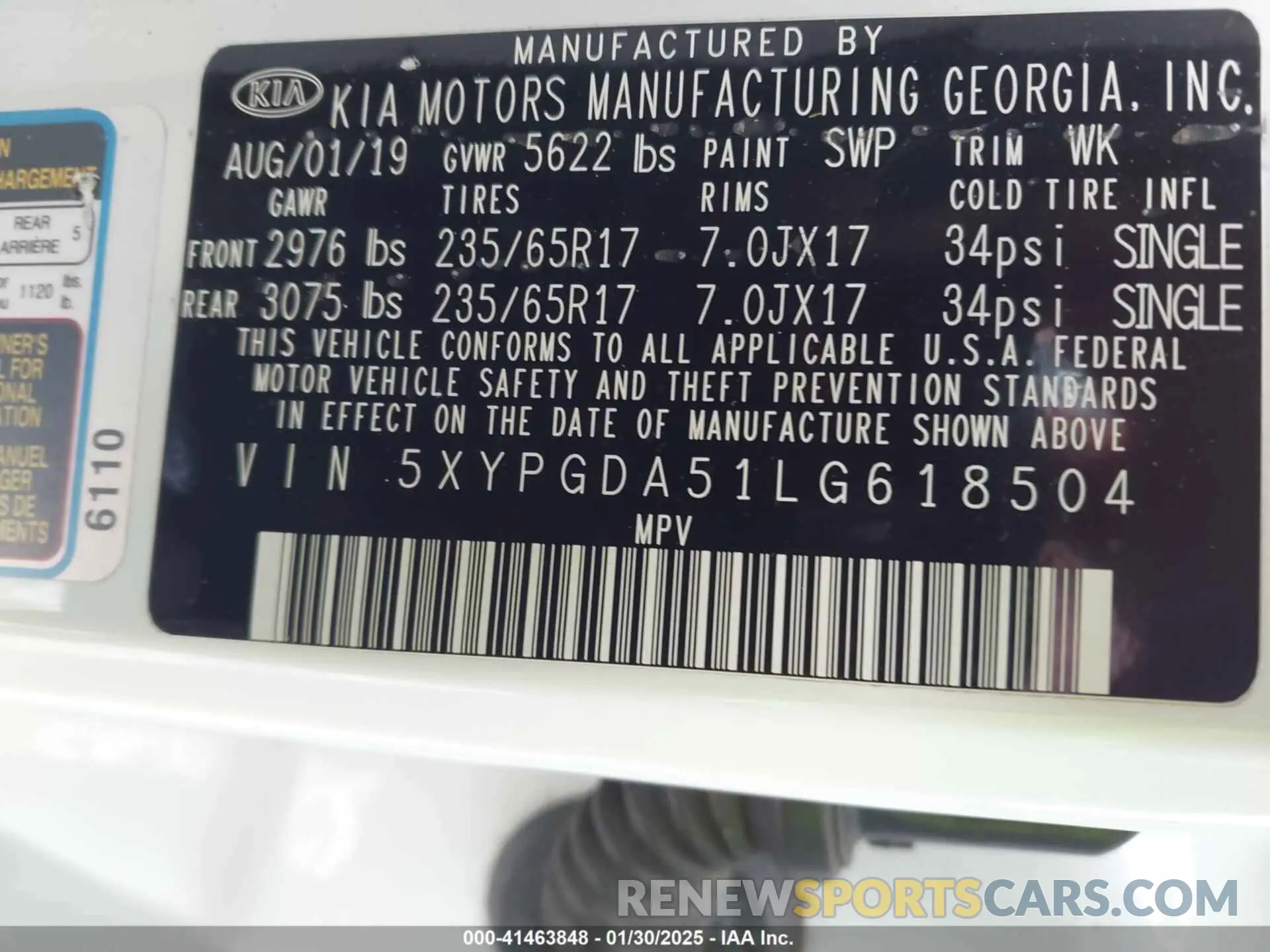 9 fotografías del automóvil dañado 5XYPGDA51LG618504 KIA SORENTO 2020