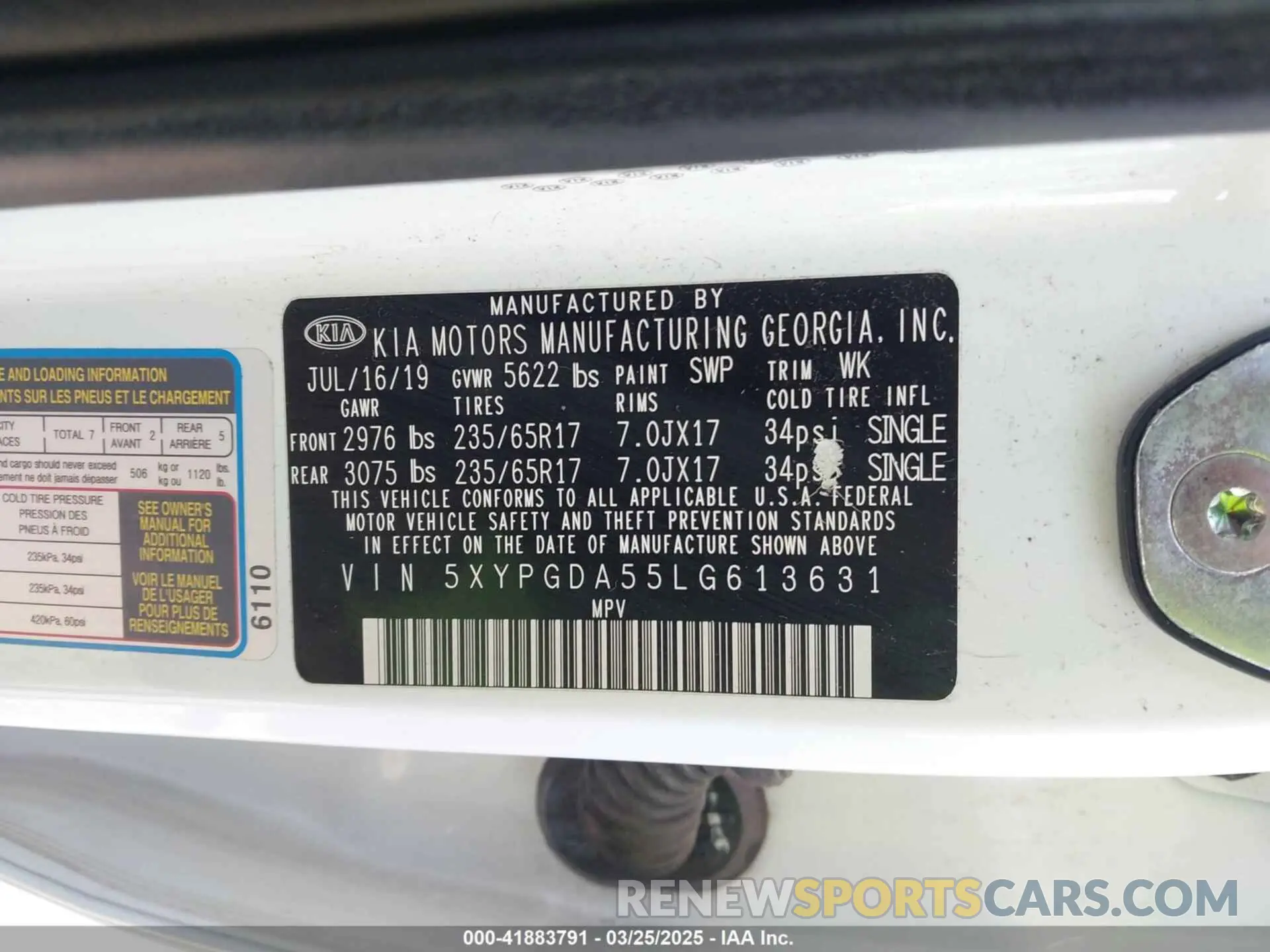 9 fotografías del automóvil dañado 5XYPGDA55LG613631 KIA SORENTO 2020