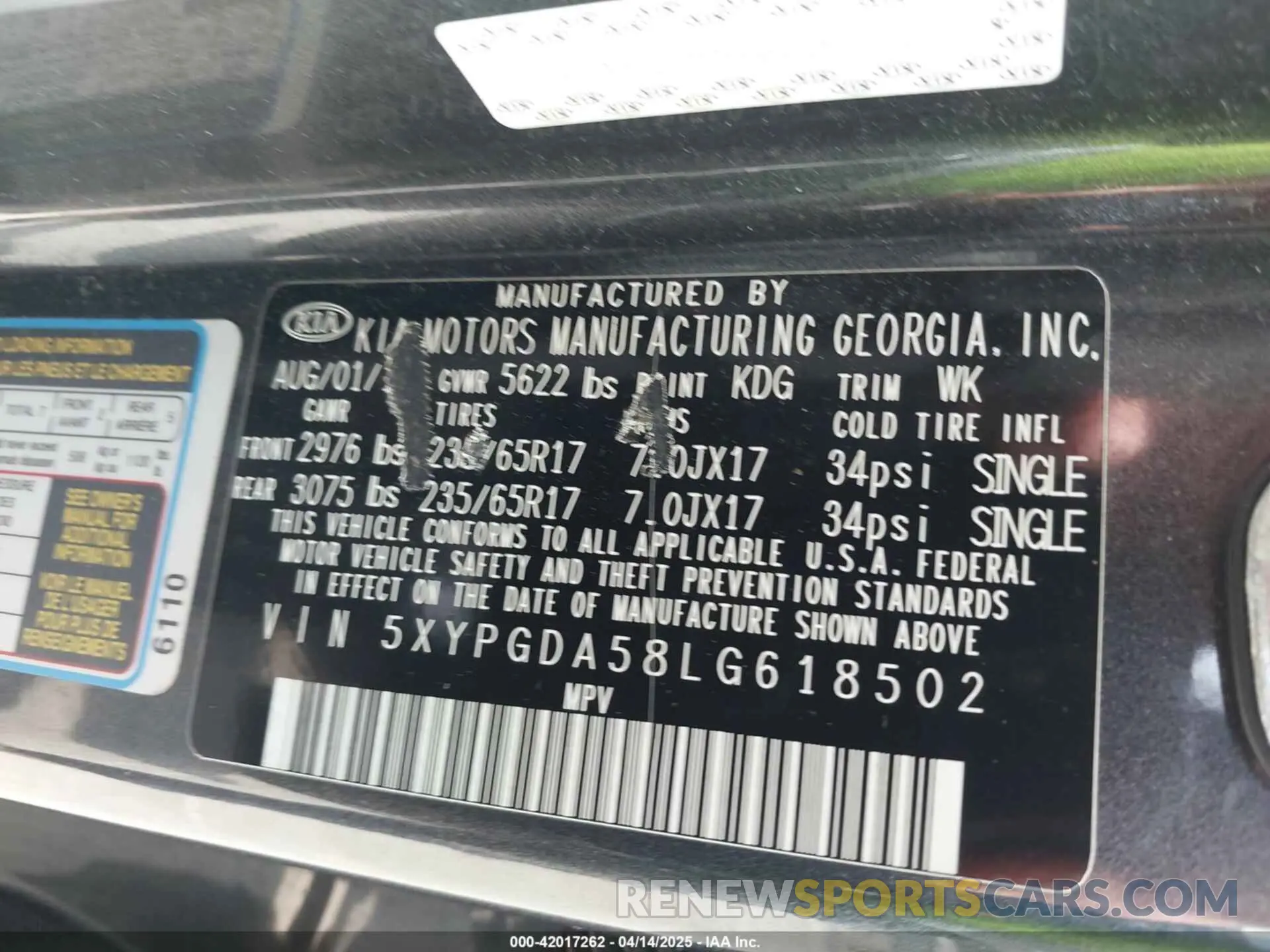 9 fotografías del automóvil dañado 5XYPGDA58LG618502 KIA SORENTO 2020