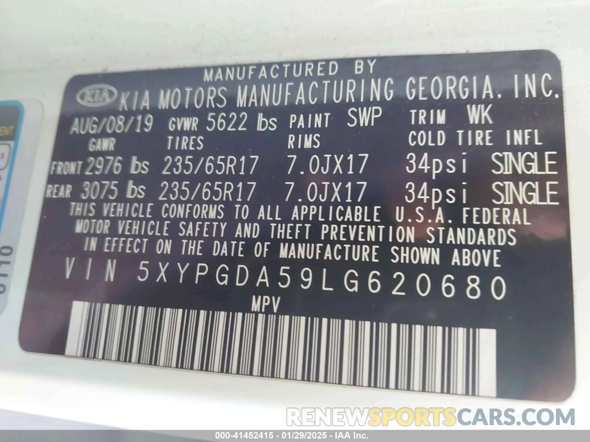 9 fotografías del automóvil dañado 5XYPGDA59LG620680 KIA SORENTO 2020