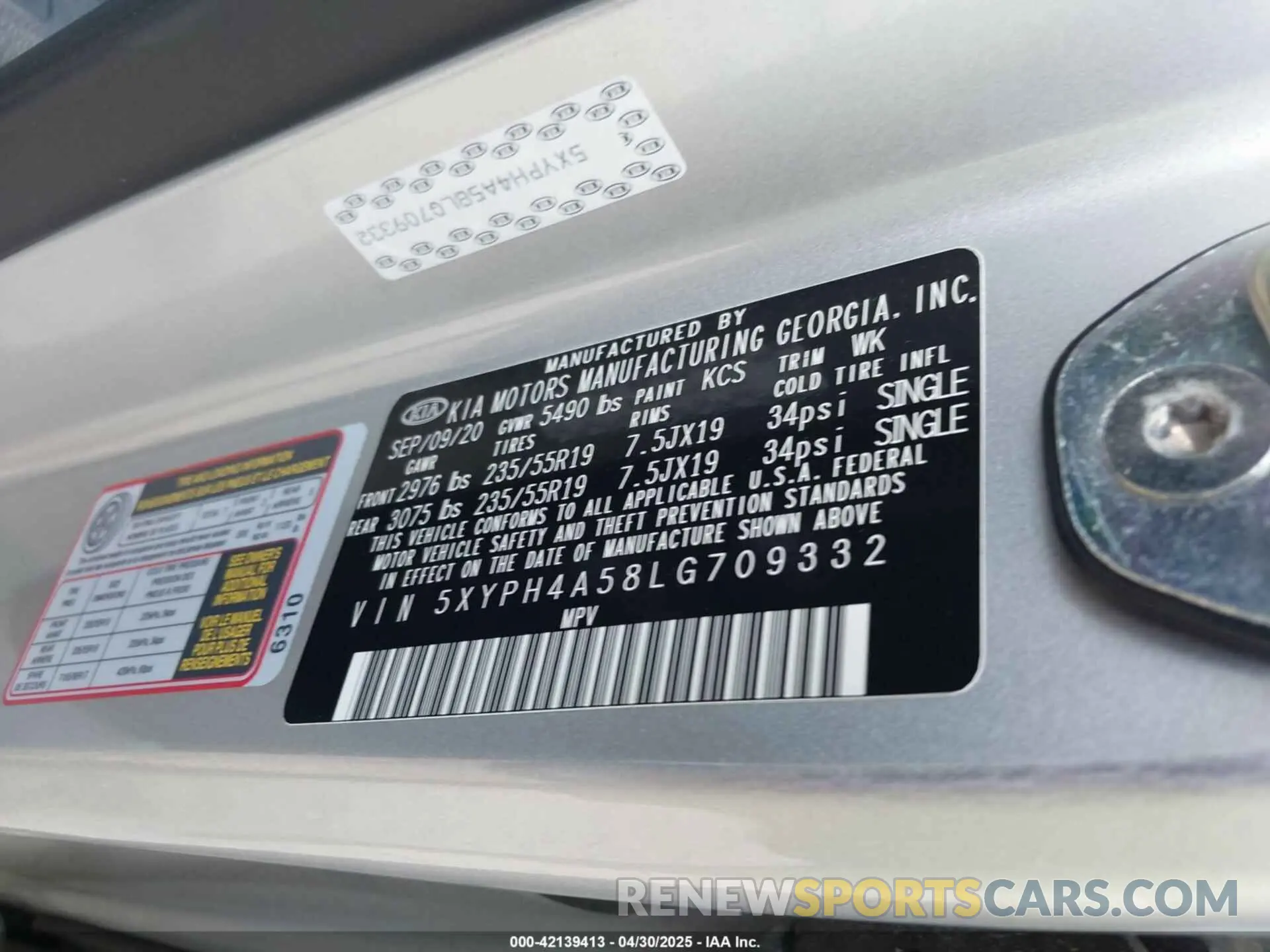 9 fotografías del automóvil dañado 5XYPH4A58LG709332 KIA SORENTO 2020