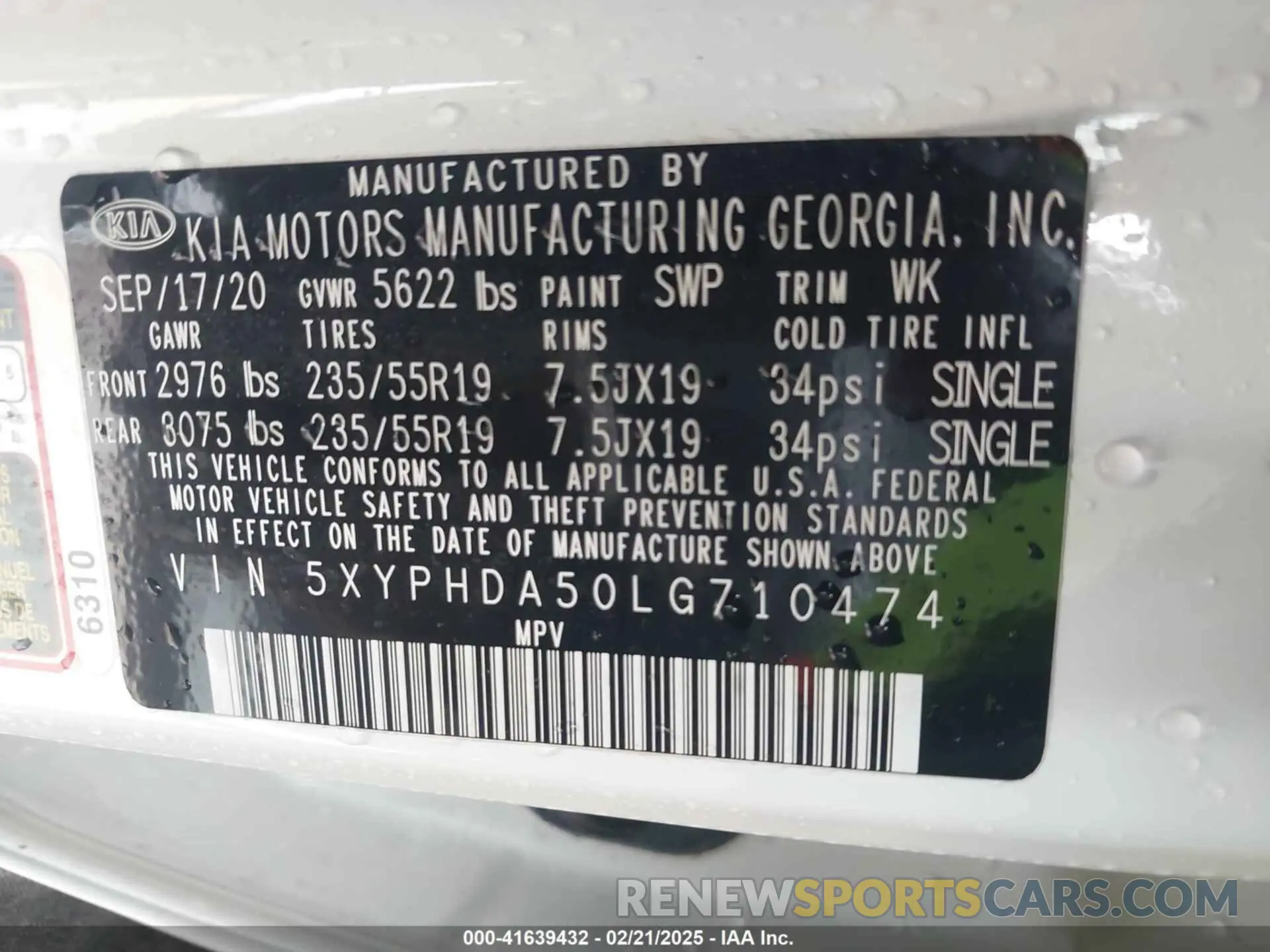 9 fotografías del automóvil dañado 5XYPHDA50LG710474 KIA SORENTO 2020