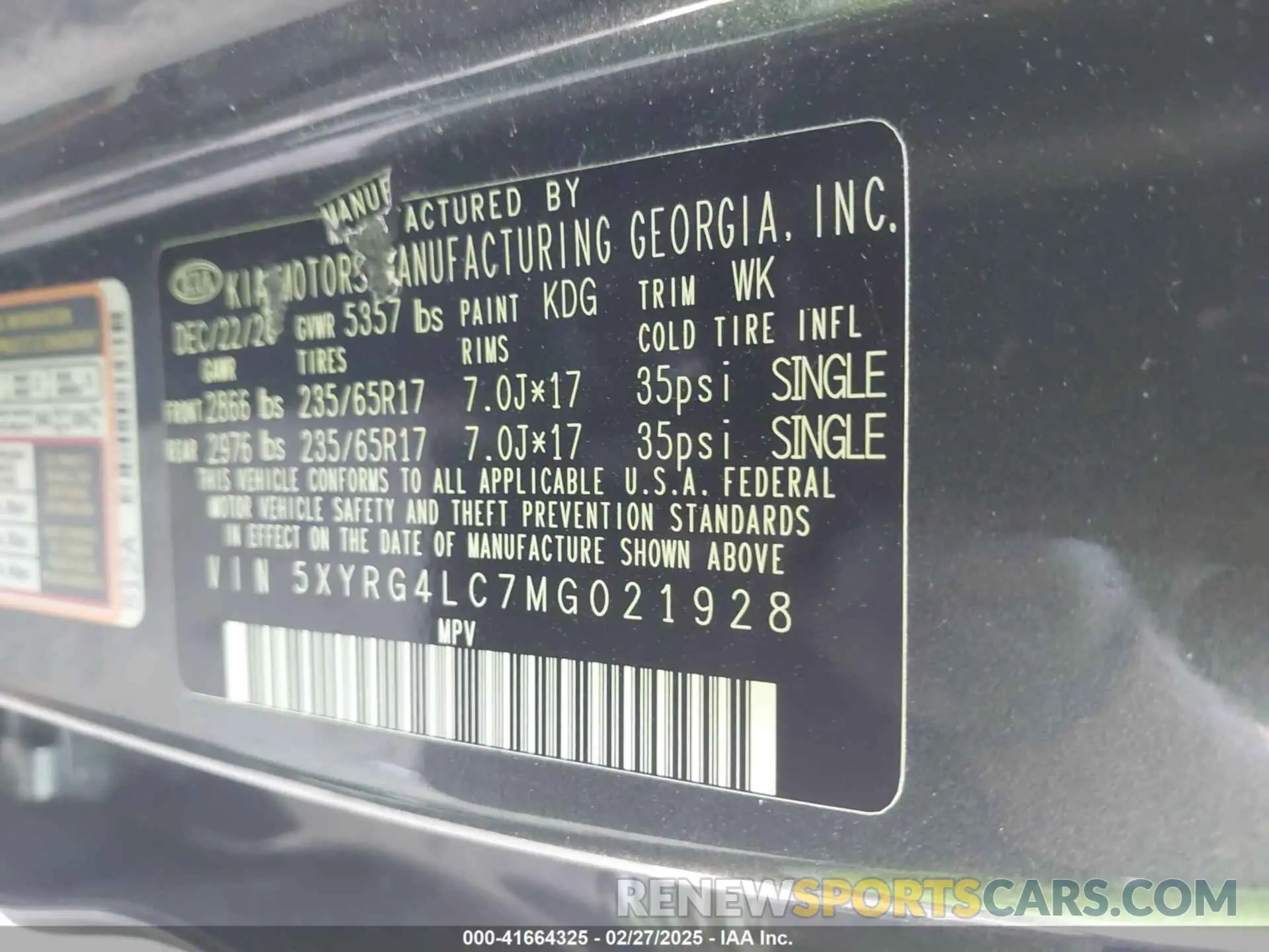 9 fotografías del automóvil dañado 5XYRG4LC7MG021928 KIA SORENTO 2021