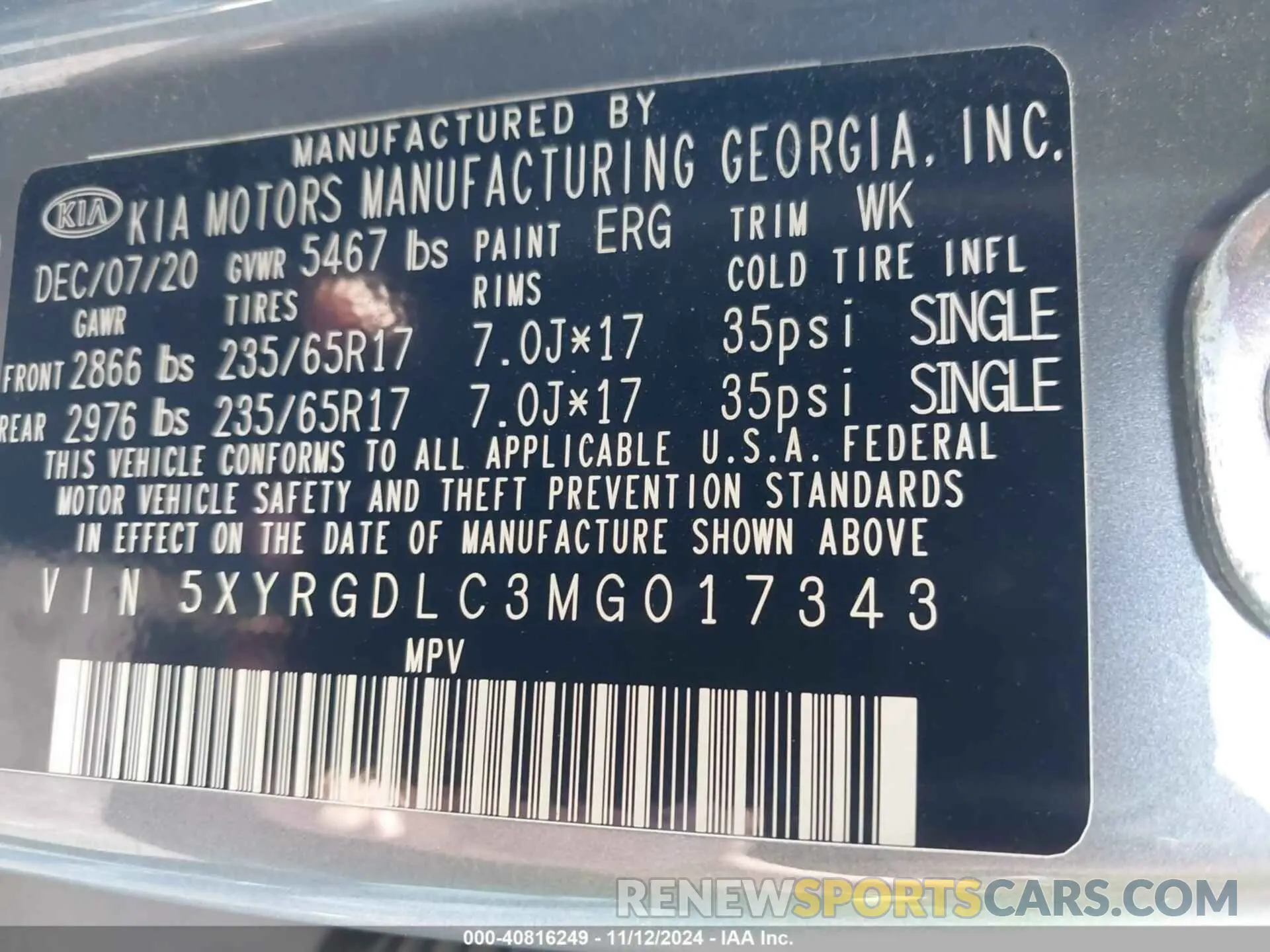9 fotografías del automóvil dañado 5XYRGDLC3MG017343 KIA SORENTO 2021