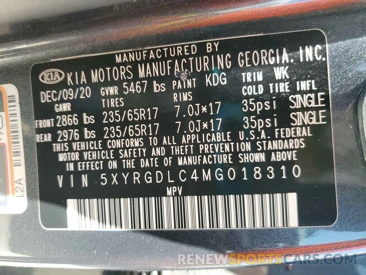 13 fotografías del automóvil dañado 5XYRGDLC4MG018310 KIA SORENTO 2021