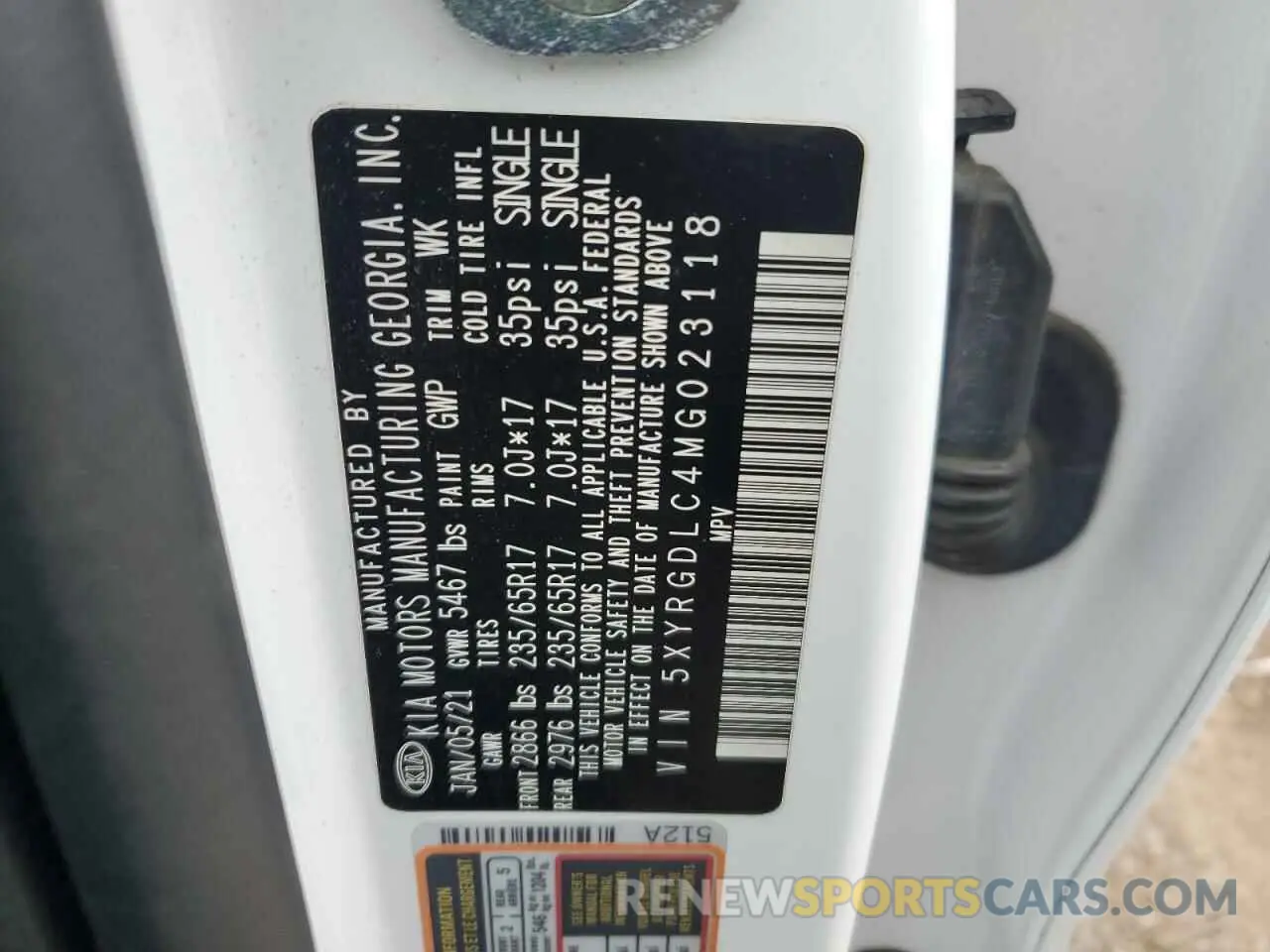 13 fotografías del automóvil dañado 5XYRGDLC4MG023118 KIA SORENTO 2021