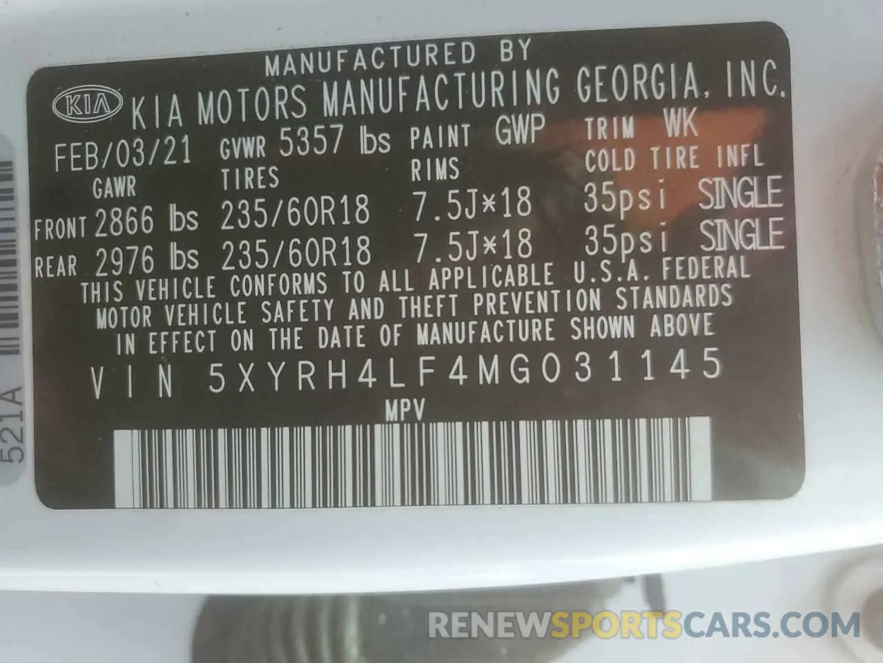 13 fotografías del automóvil dañado 5XYRH4LF4MG031145 KIA SORENTO 2021