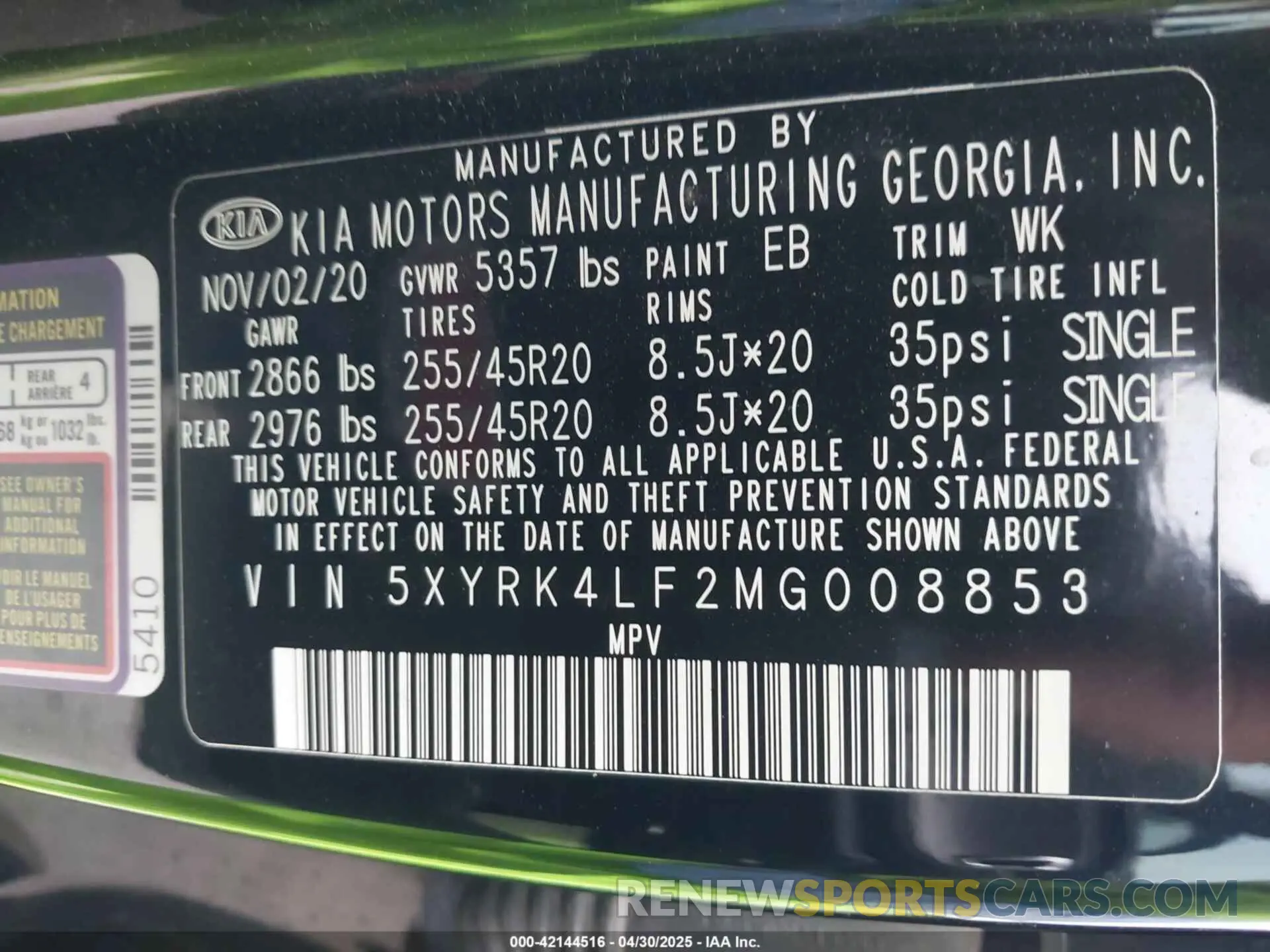 9 fotografías del automóvil dañado 5XYRK4LF2MG008853 KIA SORENTO 2021