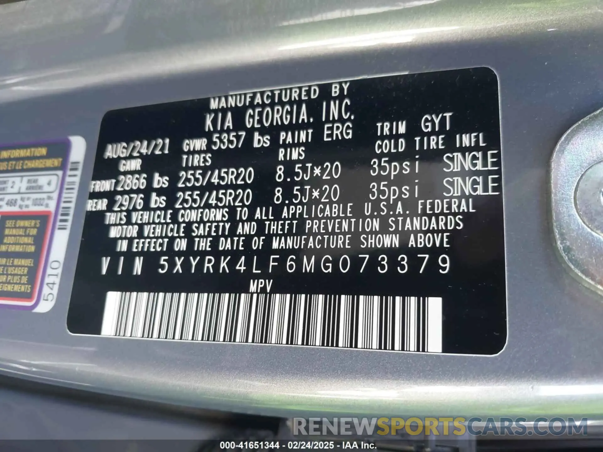 9 fotografías del automóvil dañado 5XYRK4LF6MG073379 KIA SORENTO 2021