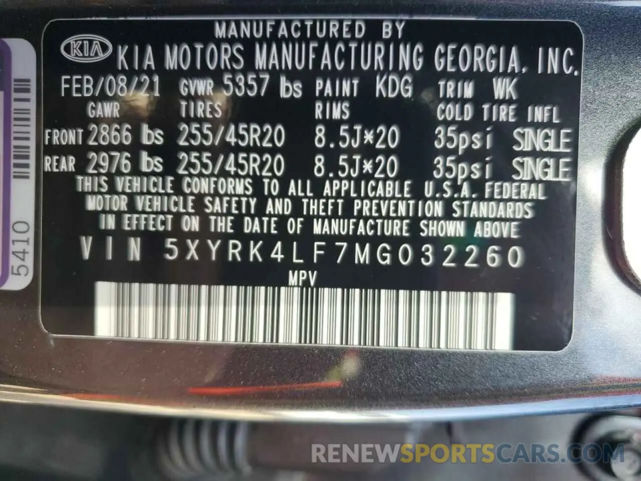 13 fotografías del automóvil dañado 5XYRK4LF7MG032260 KIA SORENTO 2021