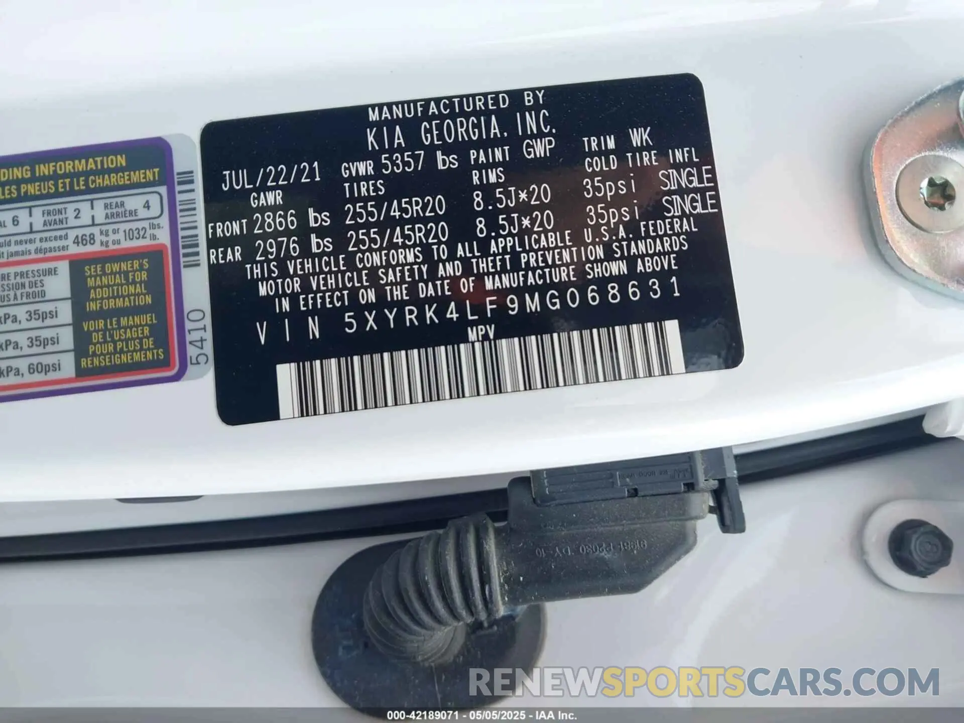 9 fotografías del automóvil dañado 5XYRK4LF9MG068631 KIA SORENTO 2021