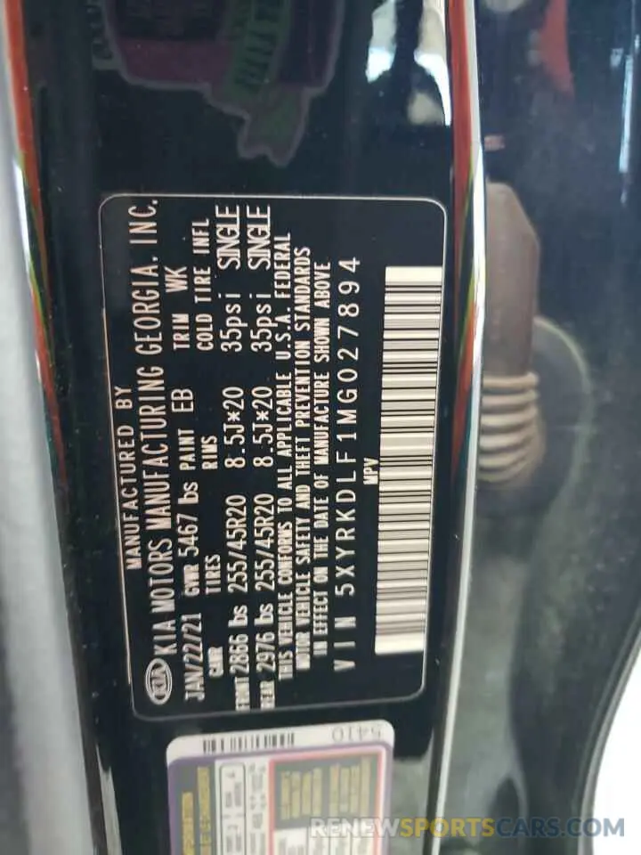 13 fotografías del automóvil dañado 5XYRKDLF1MG027894 KIA SORENTO 2021