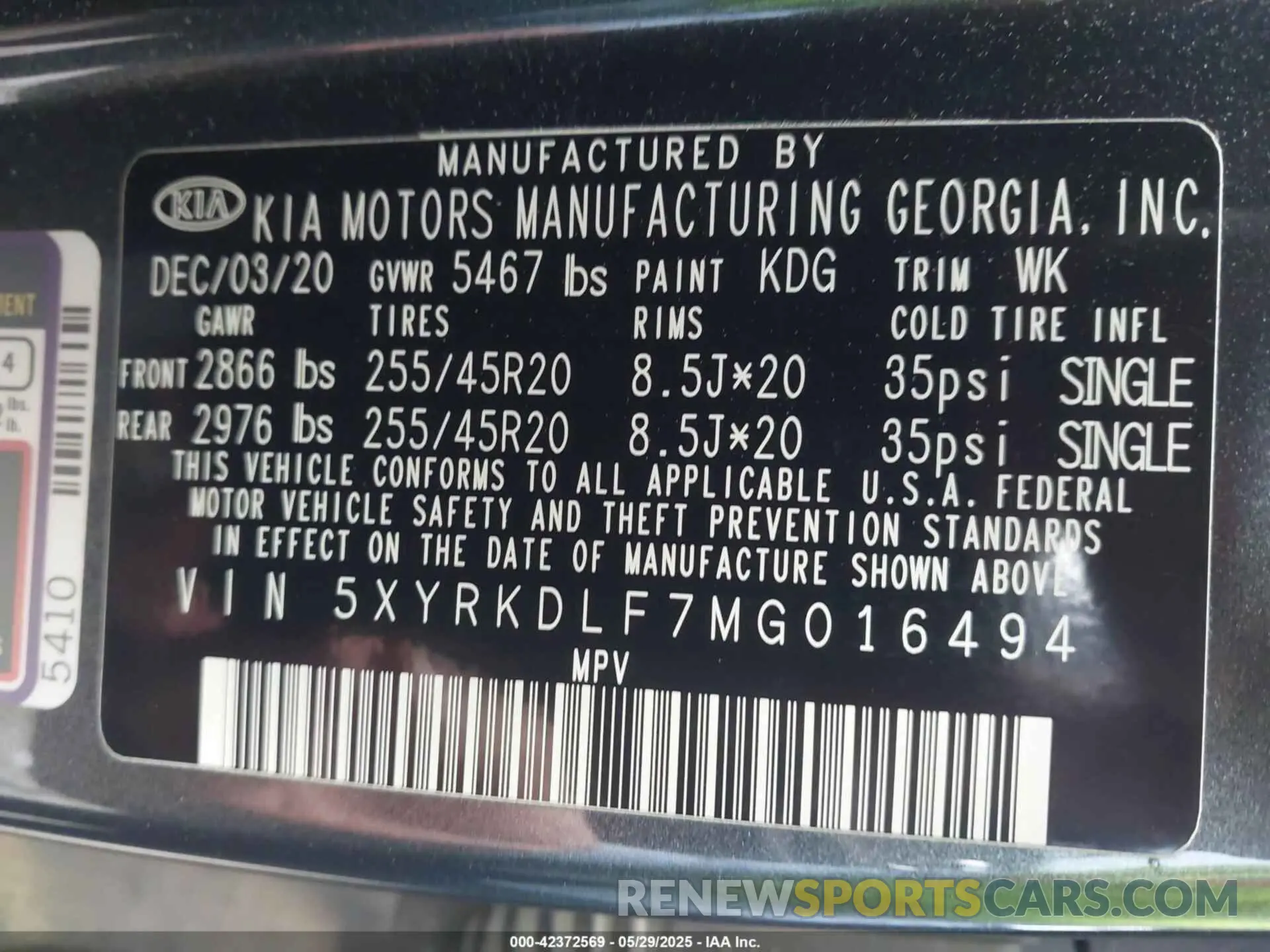 9 fotografías del automóvil dañado 5XYRKDLF7MG016494 KIA SORENTO 2021