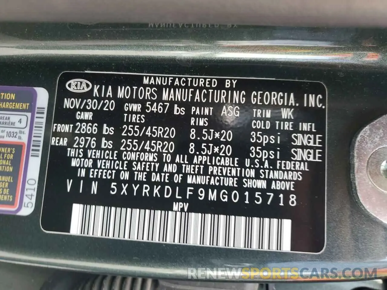 14 fotografías del automóvil dañado 5XYRKDLF9MG015718 KIA SORENTO 2021