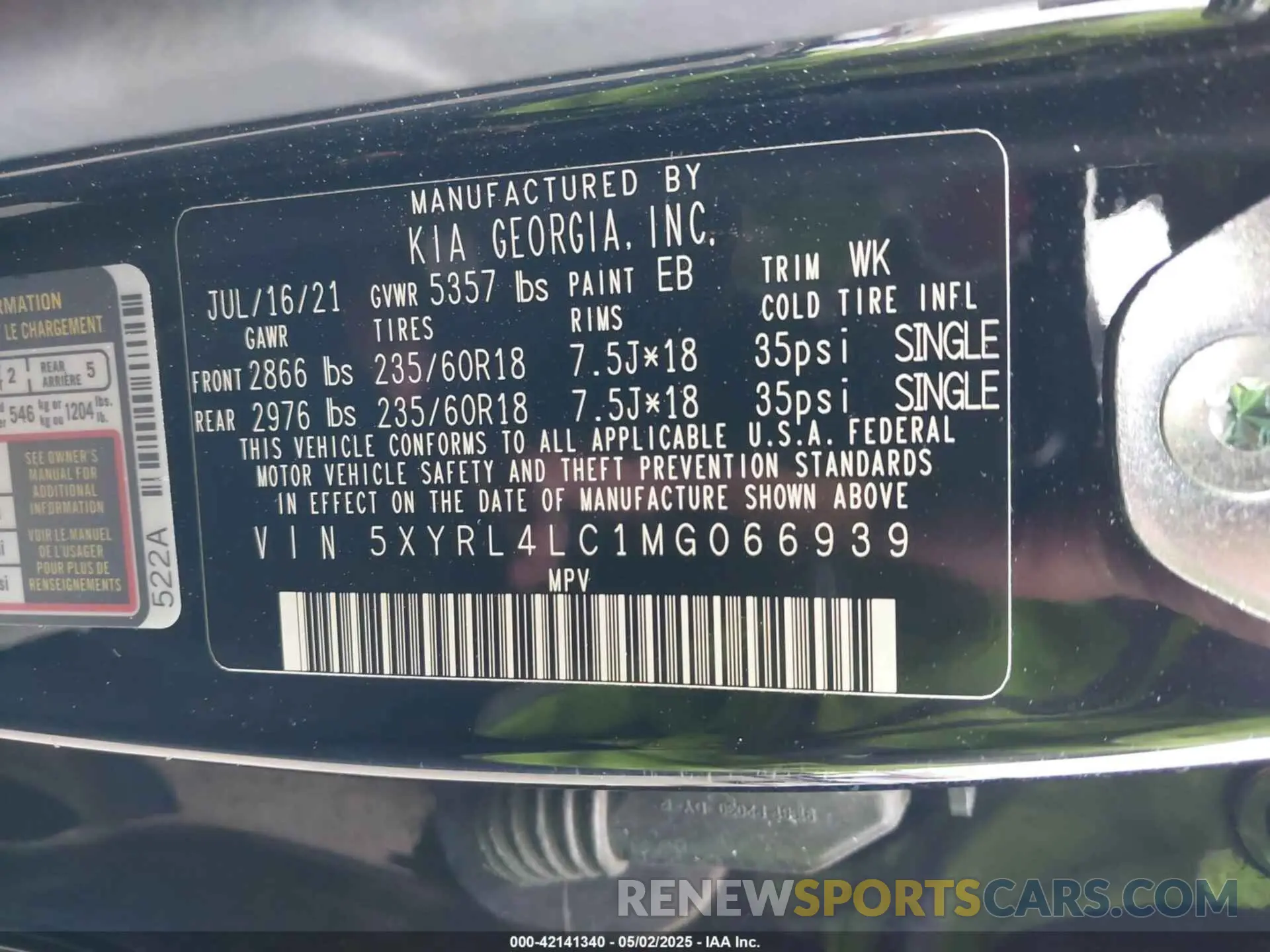 9 fotografías del automóvil dañado 5XYRL4LC1MG066939 KIA SORENTO 2021