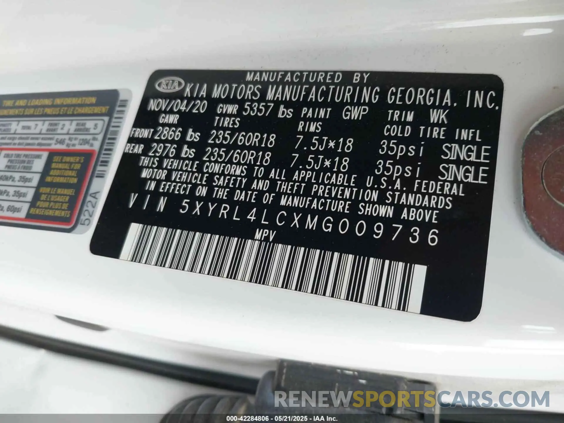9 fotografías del automóvil dañado 5XYRL4LCXMG009736 KIA SORENTO 2021