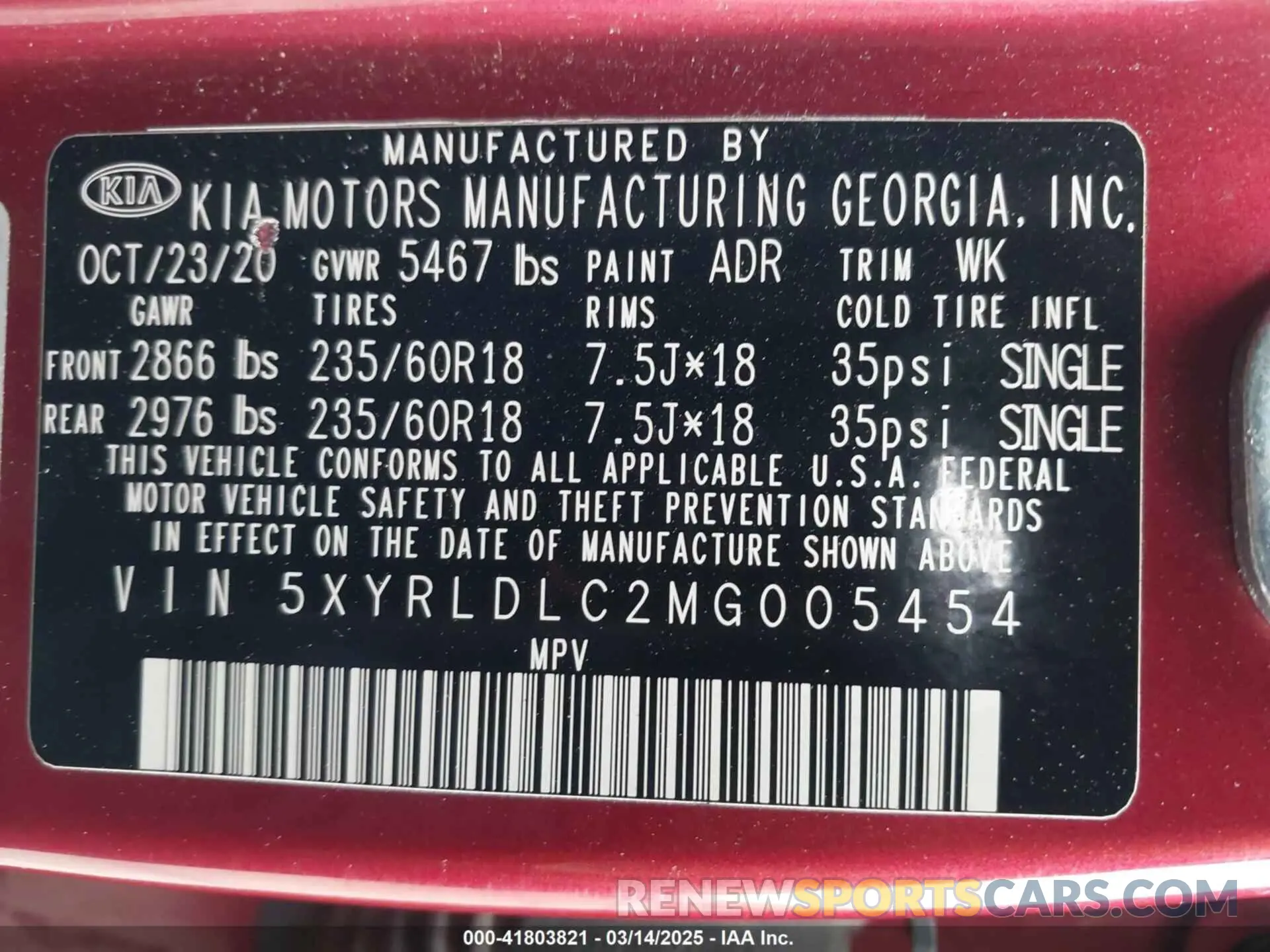 9 fotografías del automóvil dañado 5XYRLDLC2MG005454 KIA SORENTO 2021