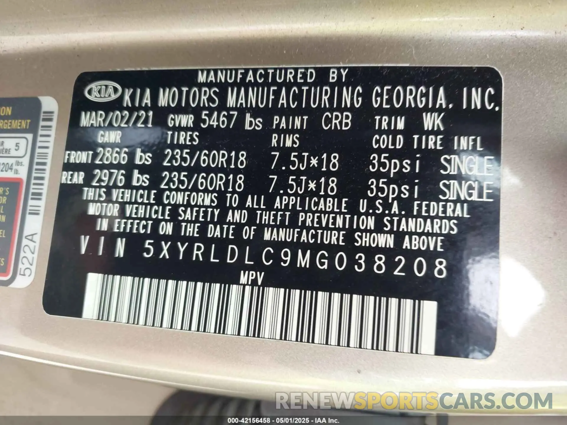 9 fotografías del automóvil dañado 5XYRLDLC9MG038208 KIA SORENTO 2021