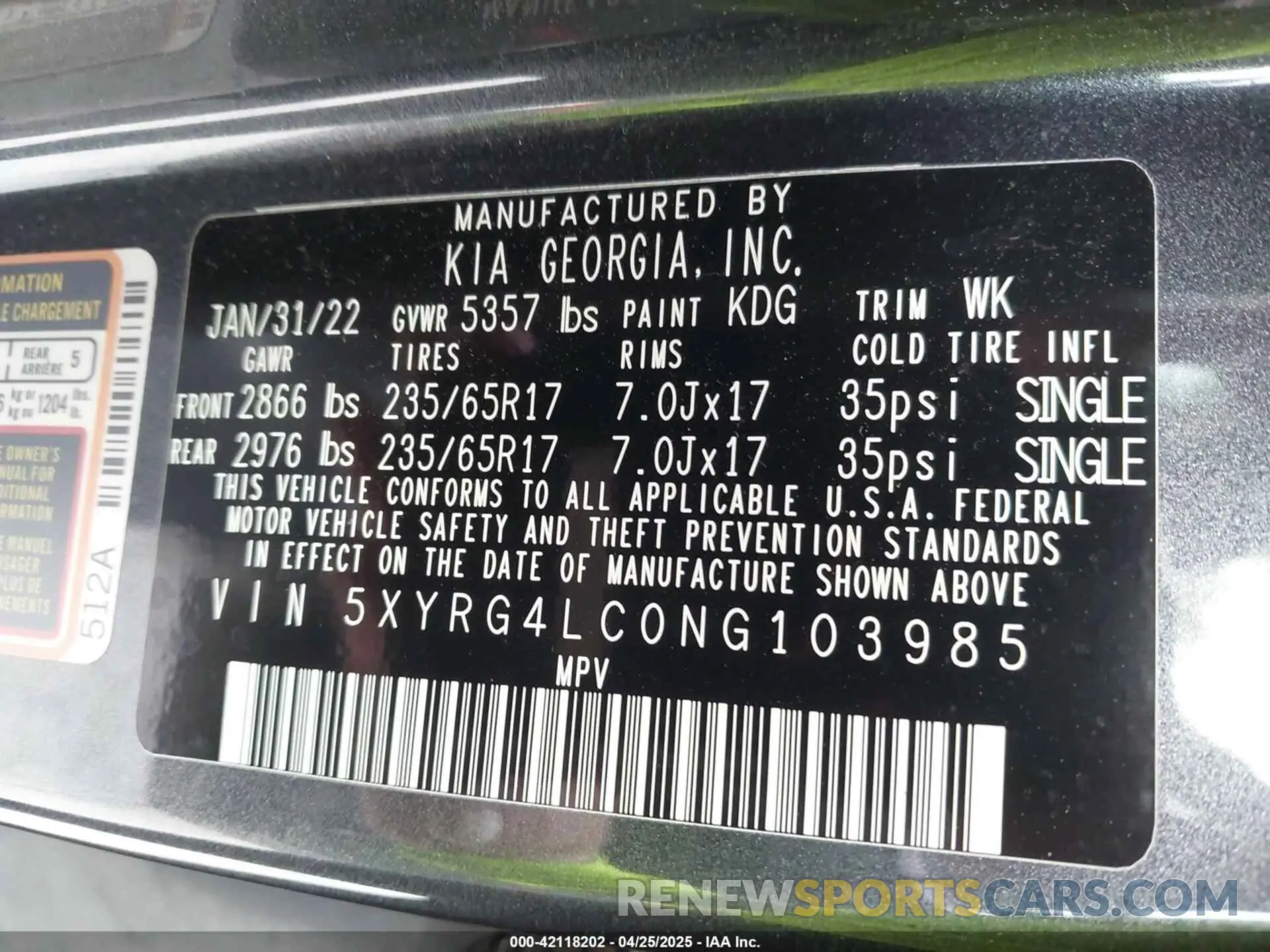 9 fotografías del automóvil dañado 5XYRG4LC0NG103985 KIA SORENTO 2022