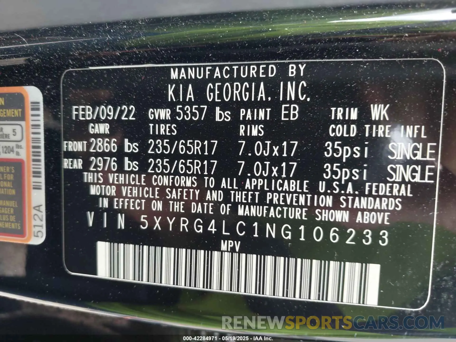 9 fotografías del automóvil dañado 5XYRG4LC1NG106233 KIA SORENTO 2022
