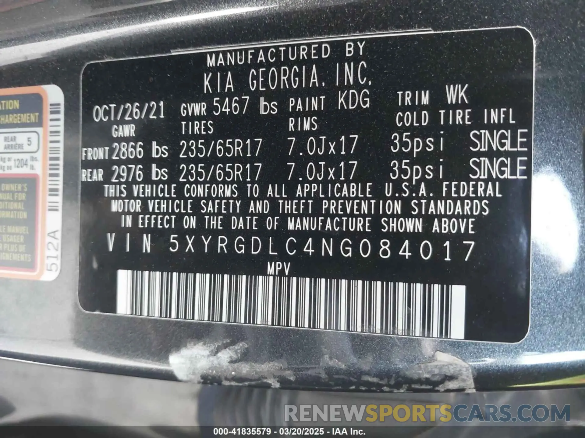 9 fotografías del automóvil dañado 5XYRGDLC4NG084017 KIA SORENTO 2022