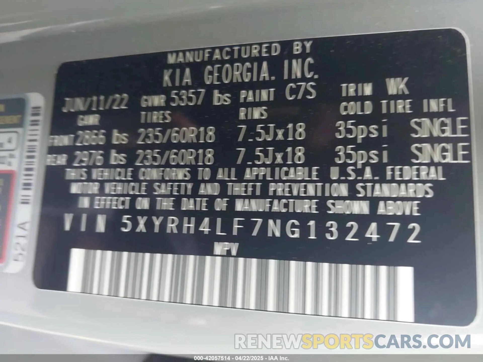 9 fotografías del automóvil dañado 5XYRH4LF7NG132472 KIA SORENTO 2022