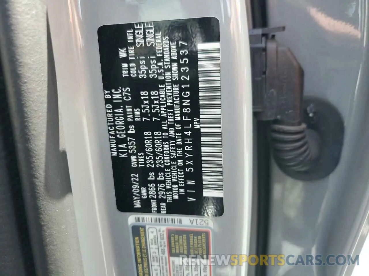 14 fotografías del automóvil dañado 5XYRH4LF8NG123537 KIA SORENTO 2022