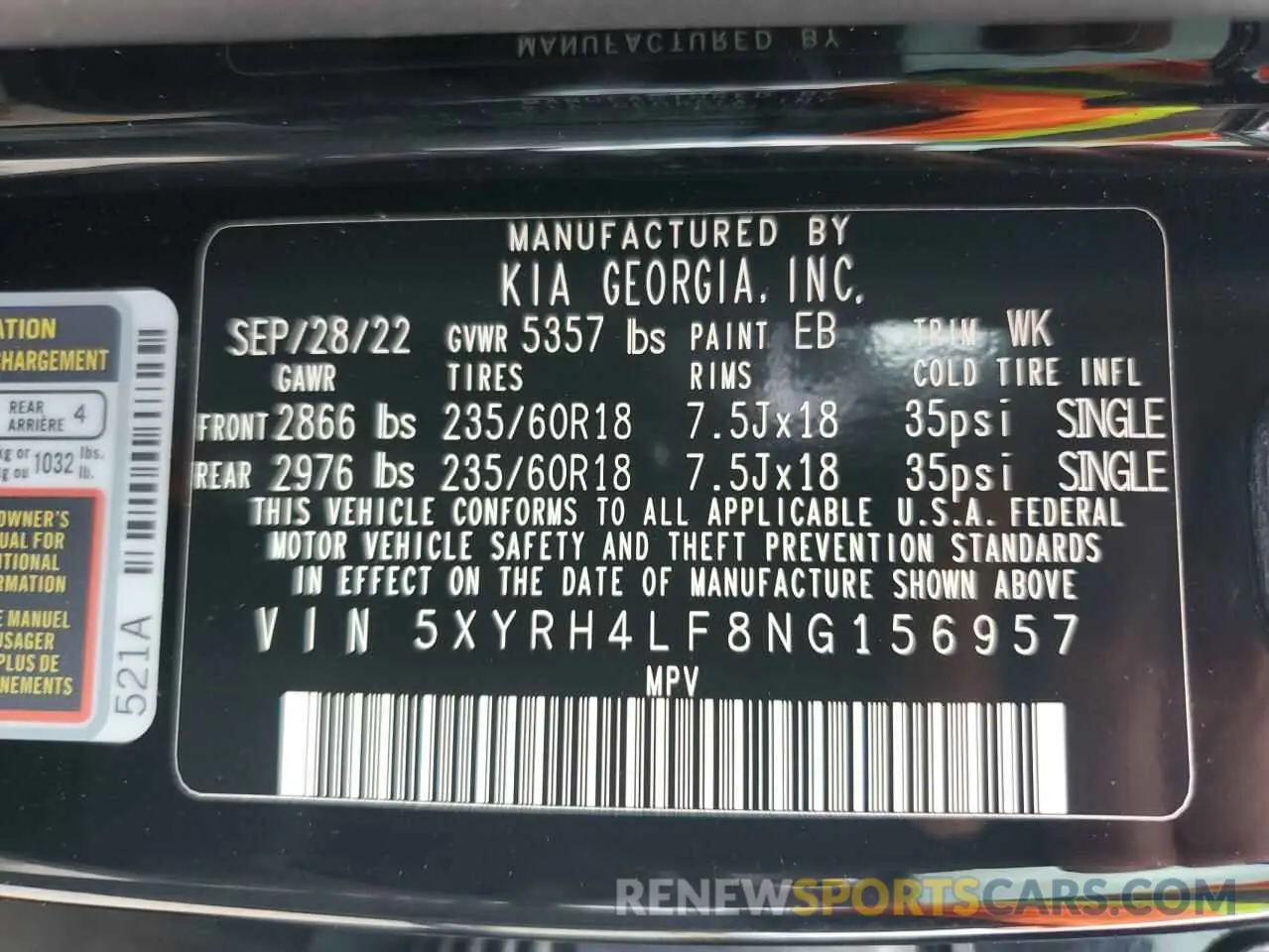 13 fotografías del automóvil dañado 5XYRH4LF8NG156957 KIA SORENTO 2022
