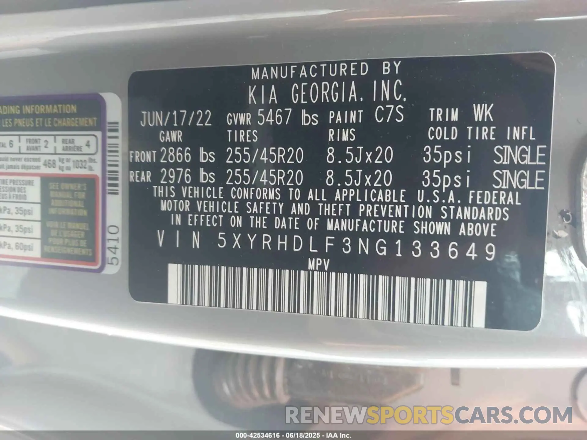 9 fotografías del automóvil dañado 5XYRHDLF3NG133649 KIA SORENTO 2022