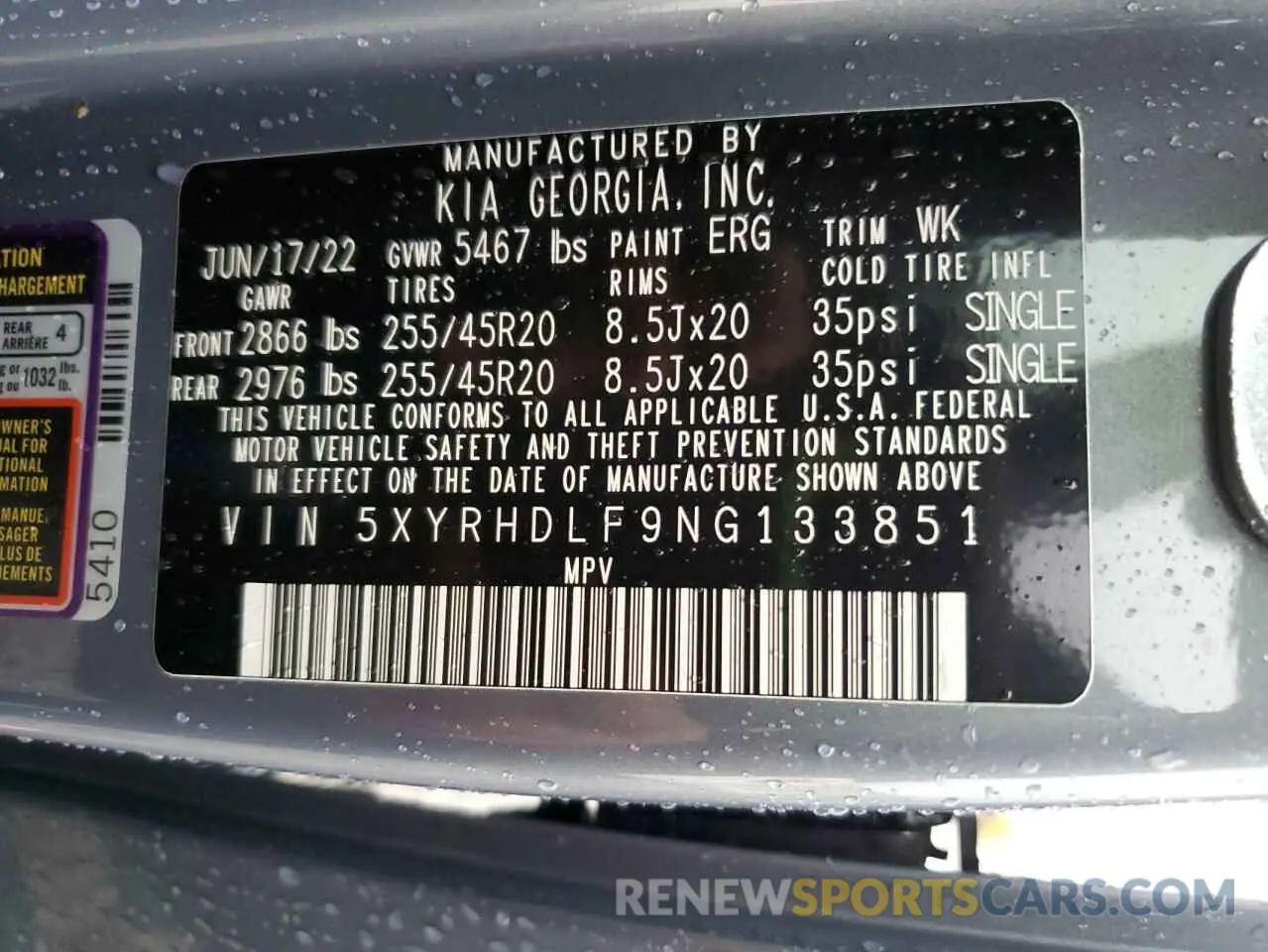13 fotografías del automóvil dañado 5XYRHDLF9NG133851 KIA SORENTO 2022