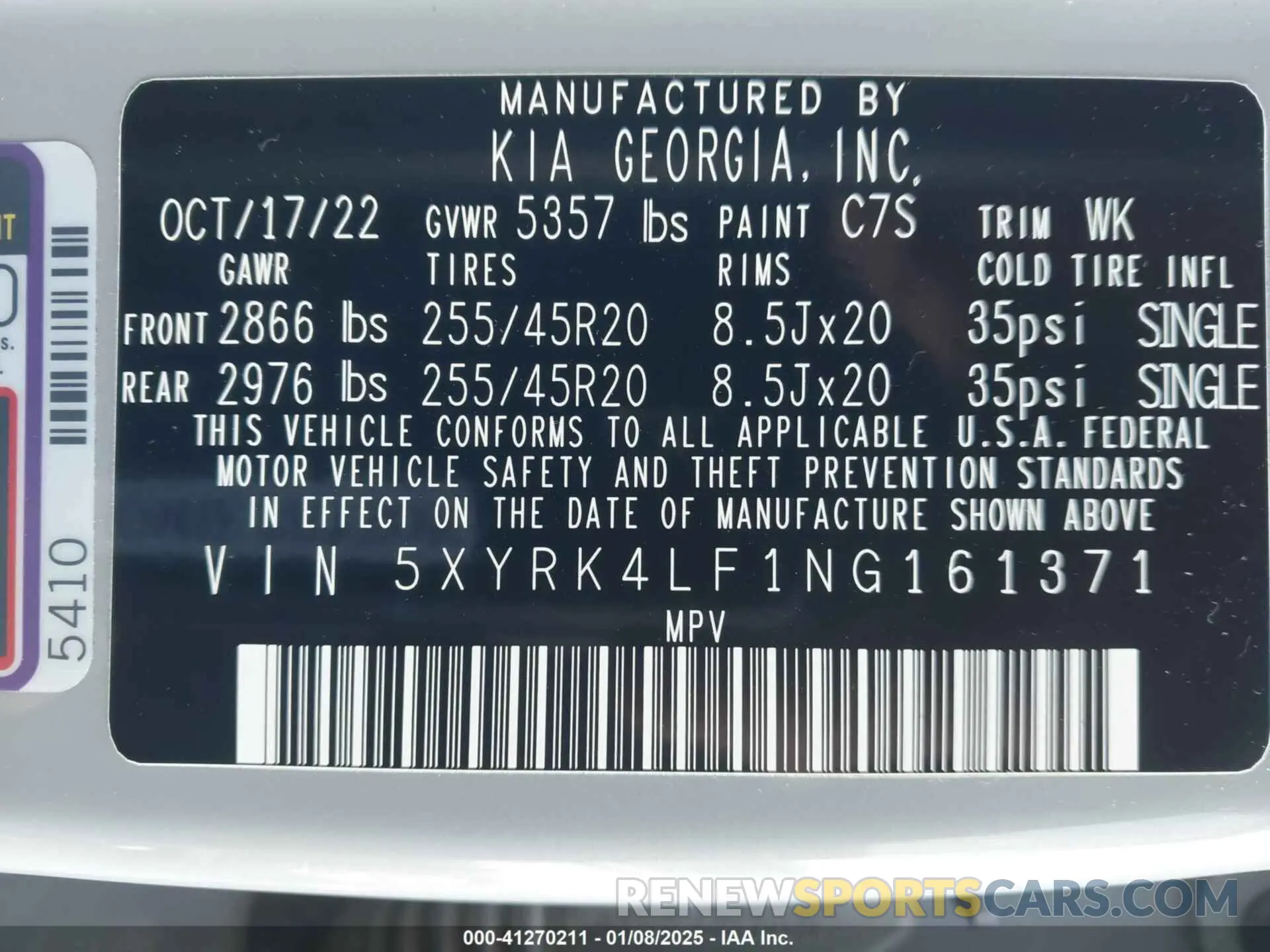 9 fotografías del automóvil dañado 5XYRK4LF1NG161371 KIA SORENTO 2022