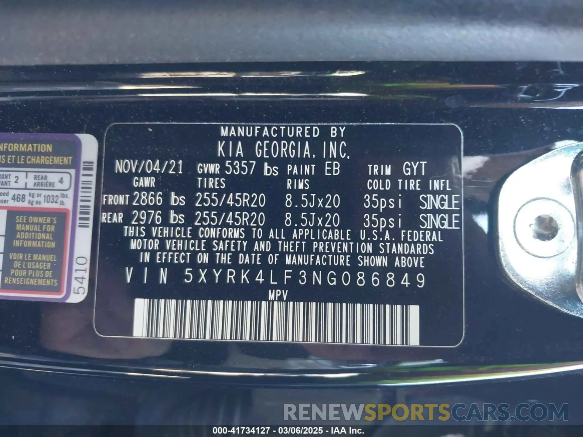 9 fotografías del automóvil dañado 5XYRK4LF3NG086849 KIA SORENTO 2022