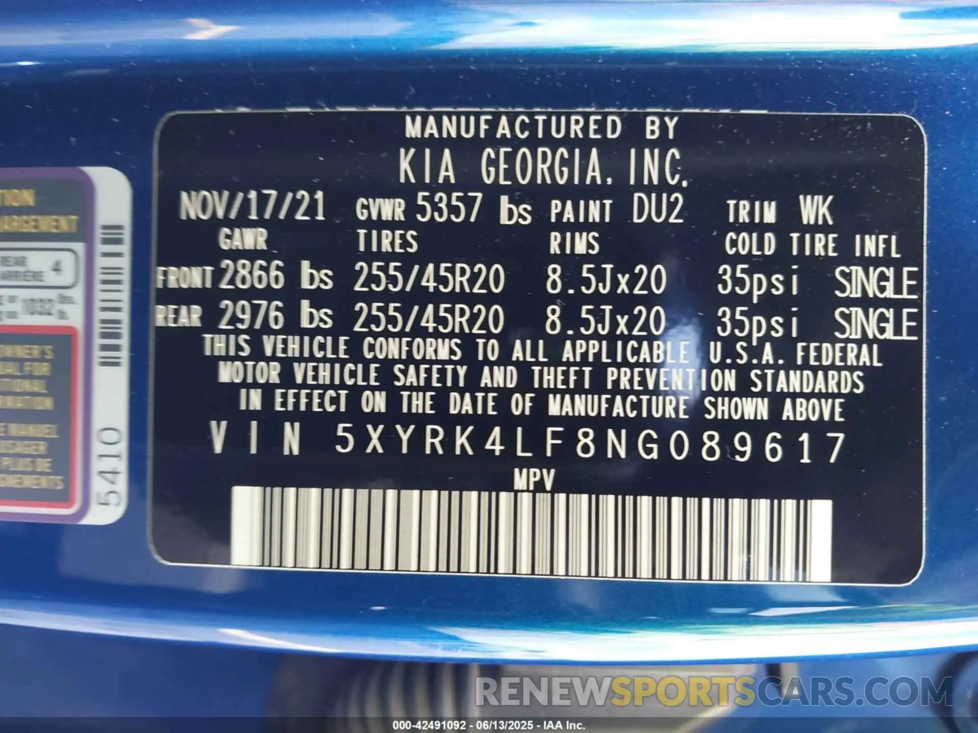 9 fotografías del automóvil dañado 5XYRK4LF8NG089617 KIA SORENTO 2022