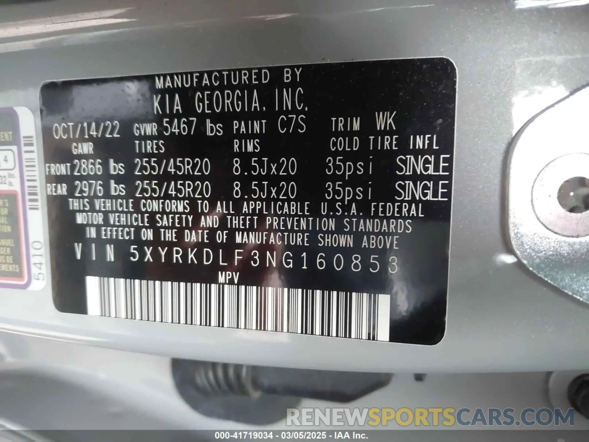 9 fotografías del automóvil dañado 5XYRKDLF3NG160853 KIA SORENTO 2022