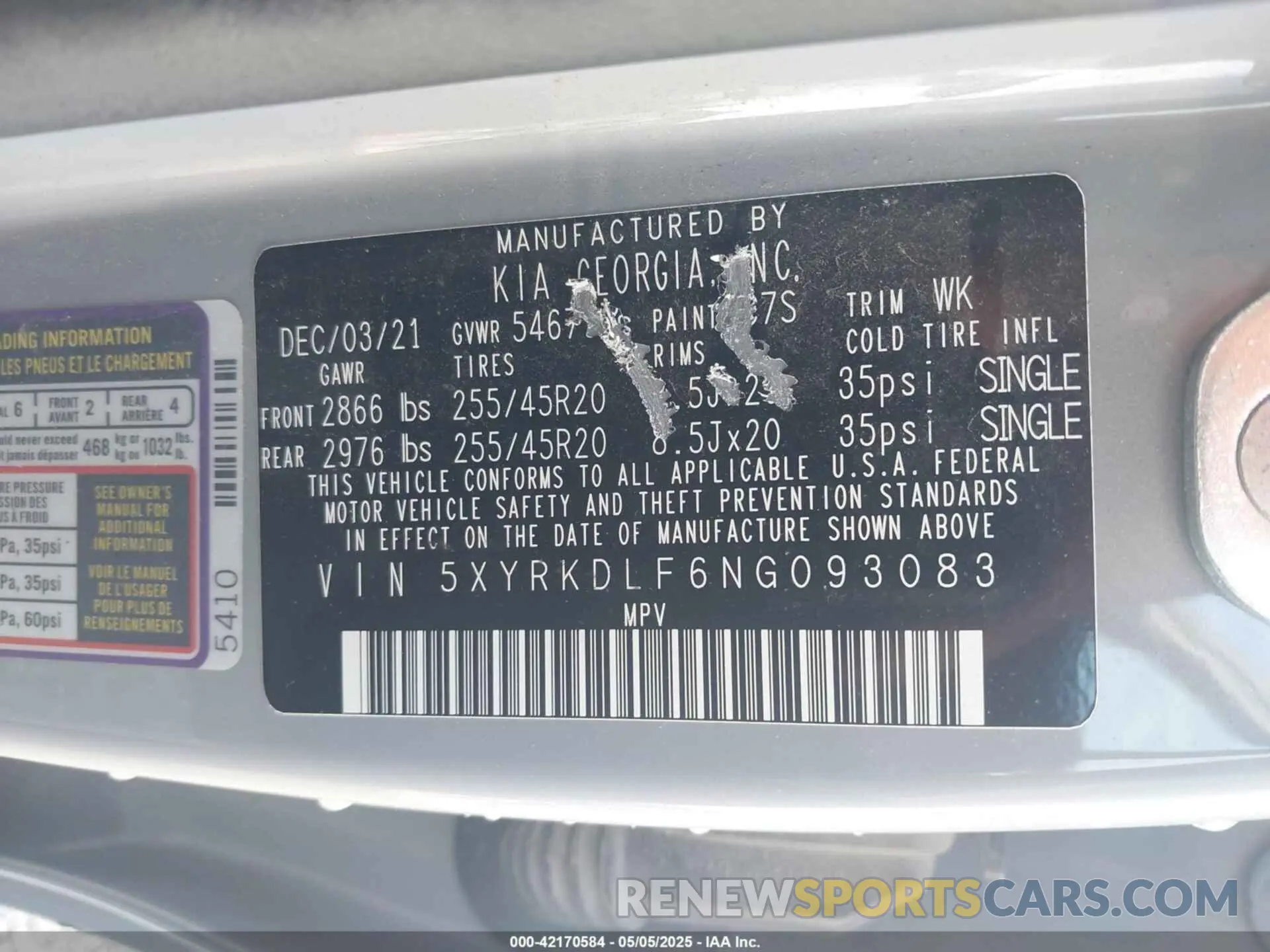 9 fotografías del automóvil dañado 5XYRKDLF6NG093083 KIA SORENTO 2022