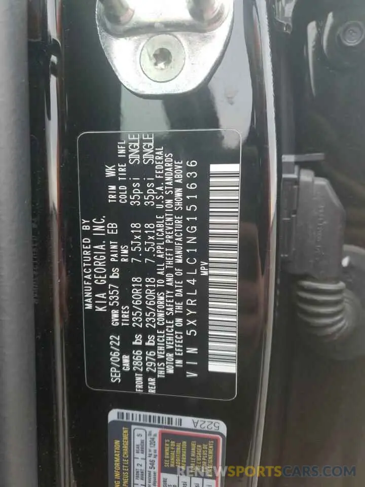 13 fotografías del automóvil dañado 5XYRL4LC1NG151636 KIA SORENTO 2022